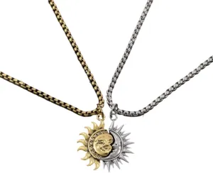 Asymmetric Sun and Moon Matching Necklace for Couple Titanium Steel Accessories for Men Women Vintage Couple Half Moon Sun Pendant Necklace for Valentine's Day