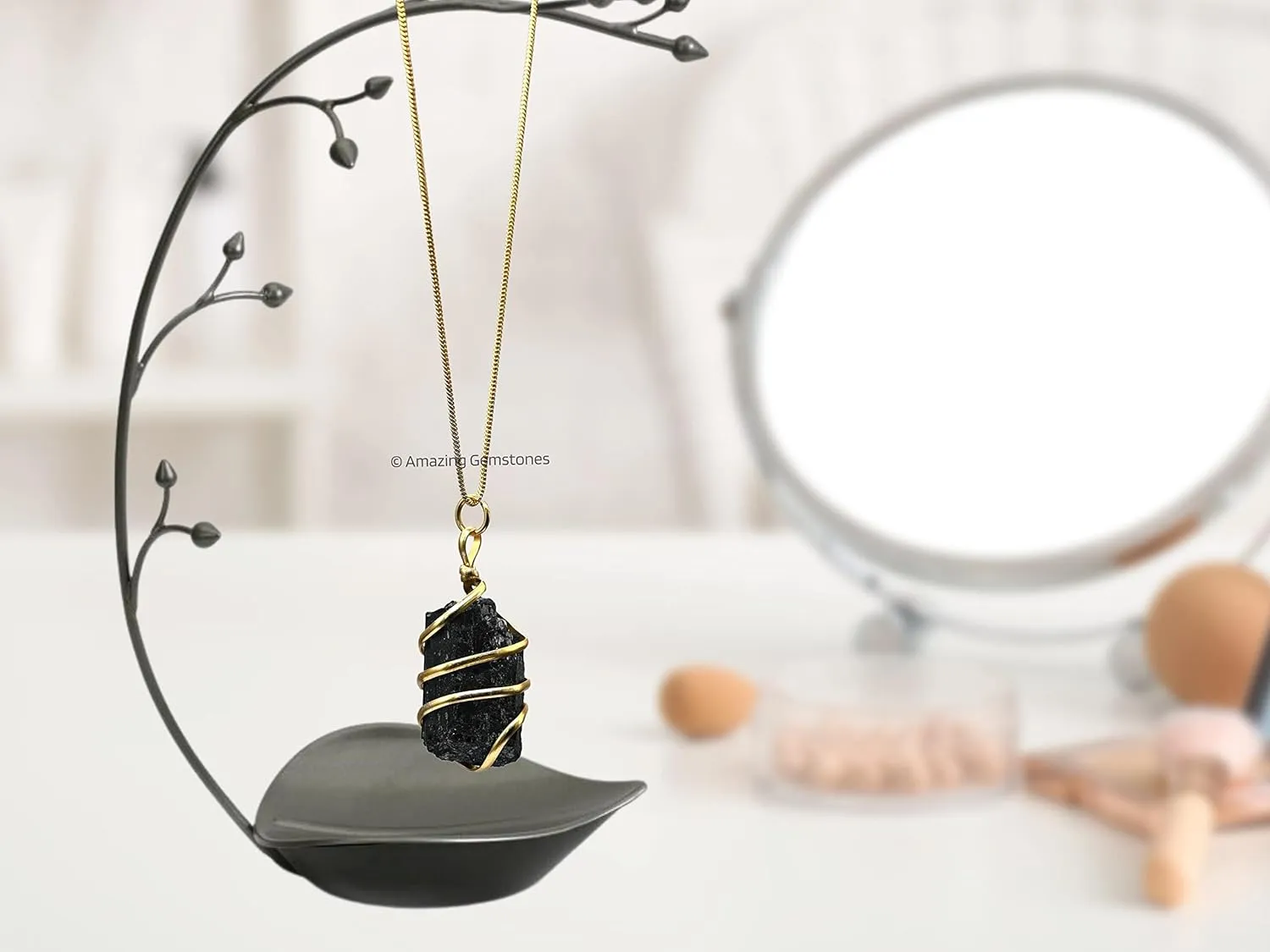 Black Tourmaline Necklace - Raw Healing Crystal Necklace for Teen Girl Gifts - Gold Jewelry for Women - Gold Necklaces for Women - Cute Trendy Stuff Gifts Aesthetic Necklace