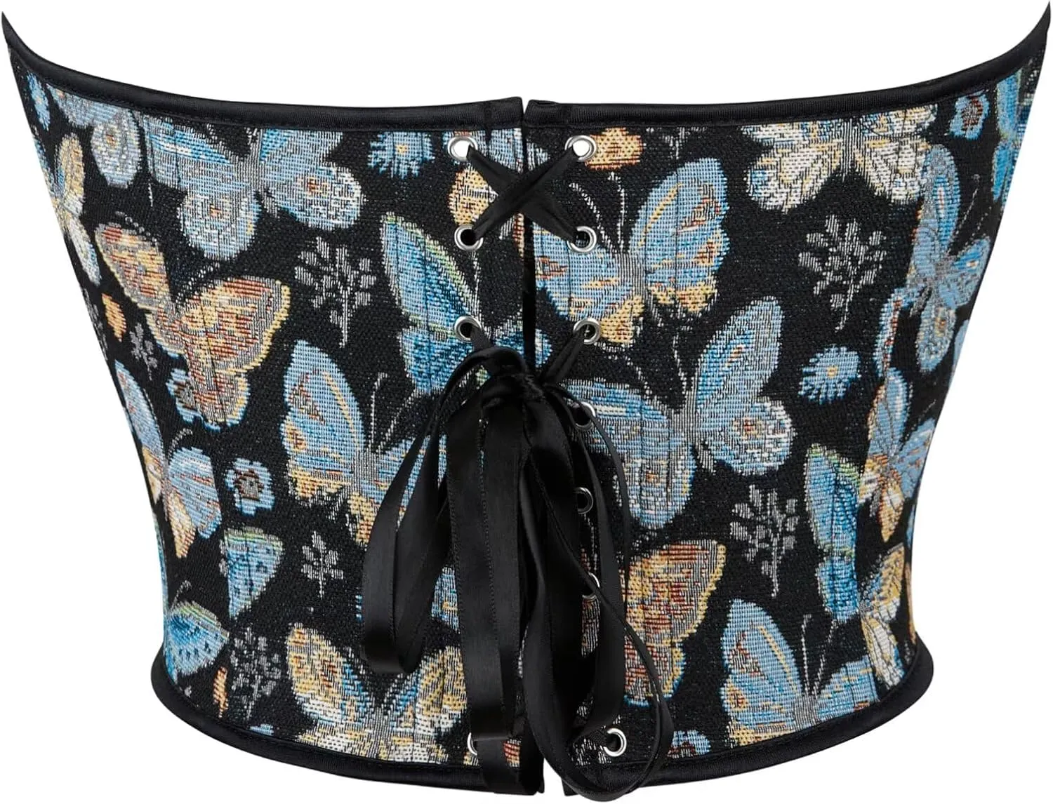 Blue Butterfly Pattern Corset Top for Women Floral Bustier Lace Up Boned Overbust Lingerie Bodyshaper