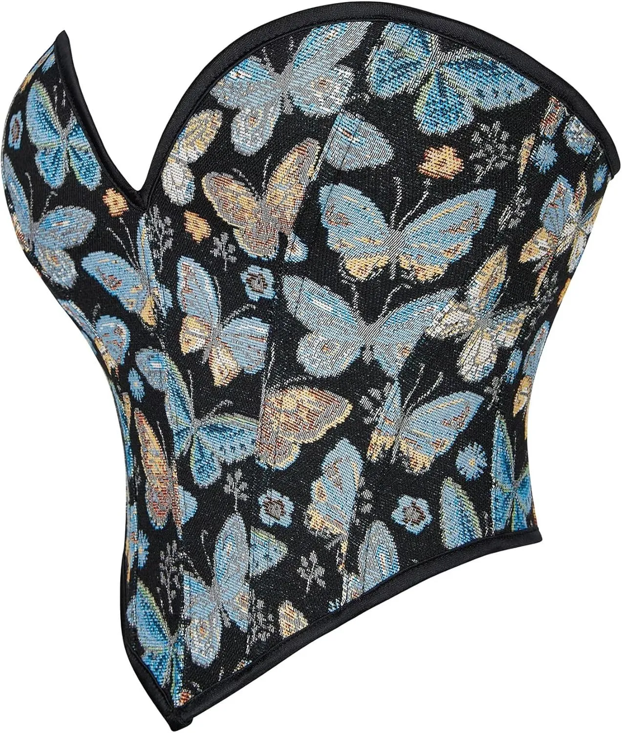 Blue Butterfly Pattern Corset Top for Women Floral Bustier Lace Up Boned Overbust Lingerie Bodyshaper