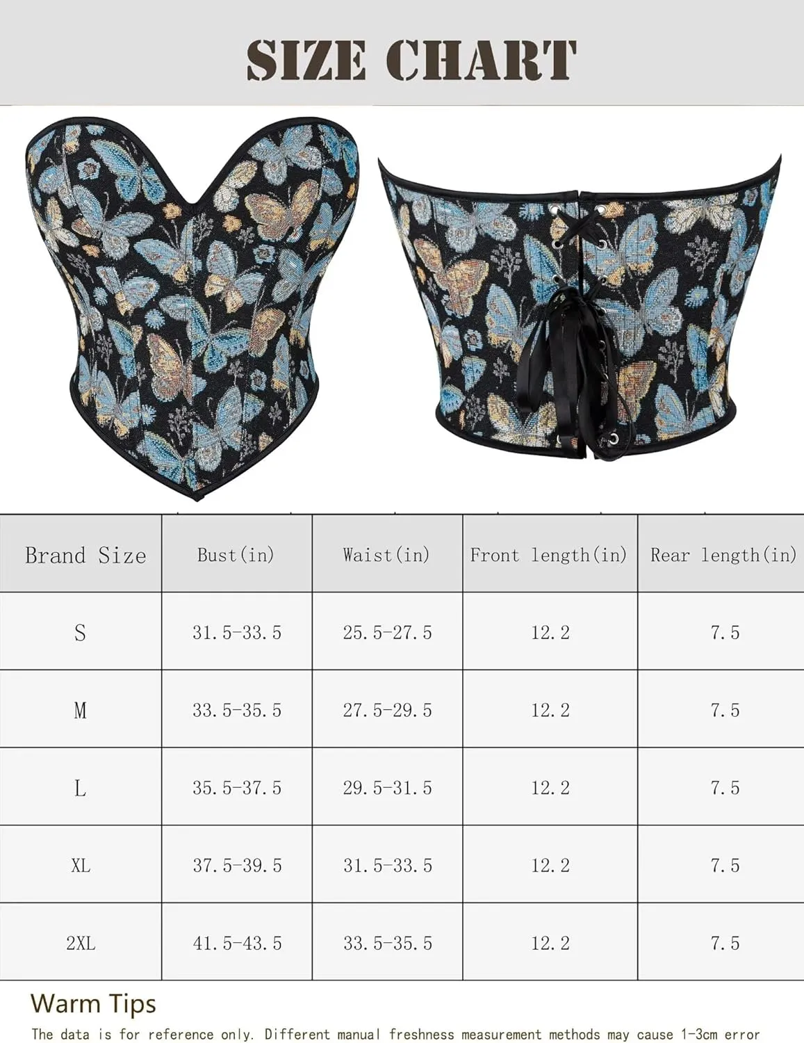Blue Butterfly Pattern Corset Top for Women Floral Bustier Lace Up Boned Overbust Lingerie Bodyshaper