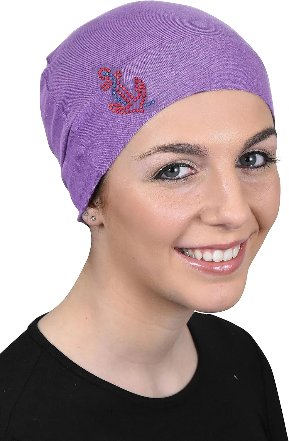 Chemo Beanie Sleep Cap with Red Stud Anchor Applique