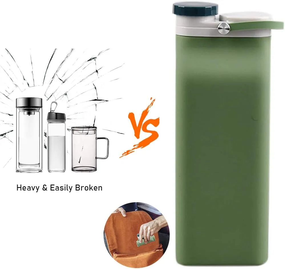 Collapsible Water Bottle BPA Free - 20 oz Foldable Water Bottle for Travel Sports Bottles with Triple Leak Proof Lightweight (Green)
