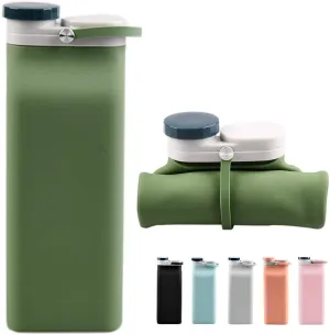 Collapsible Water Bottle BPA Free - 20 oz Foldable Water Bottle for Travel Sports Bottles with Triple Leak Proof Lightweight (Green)
