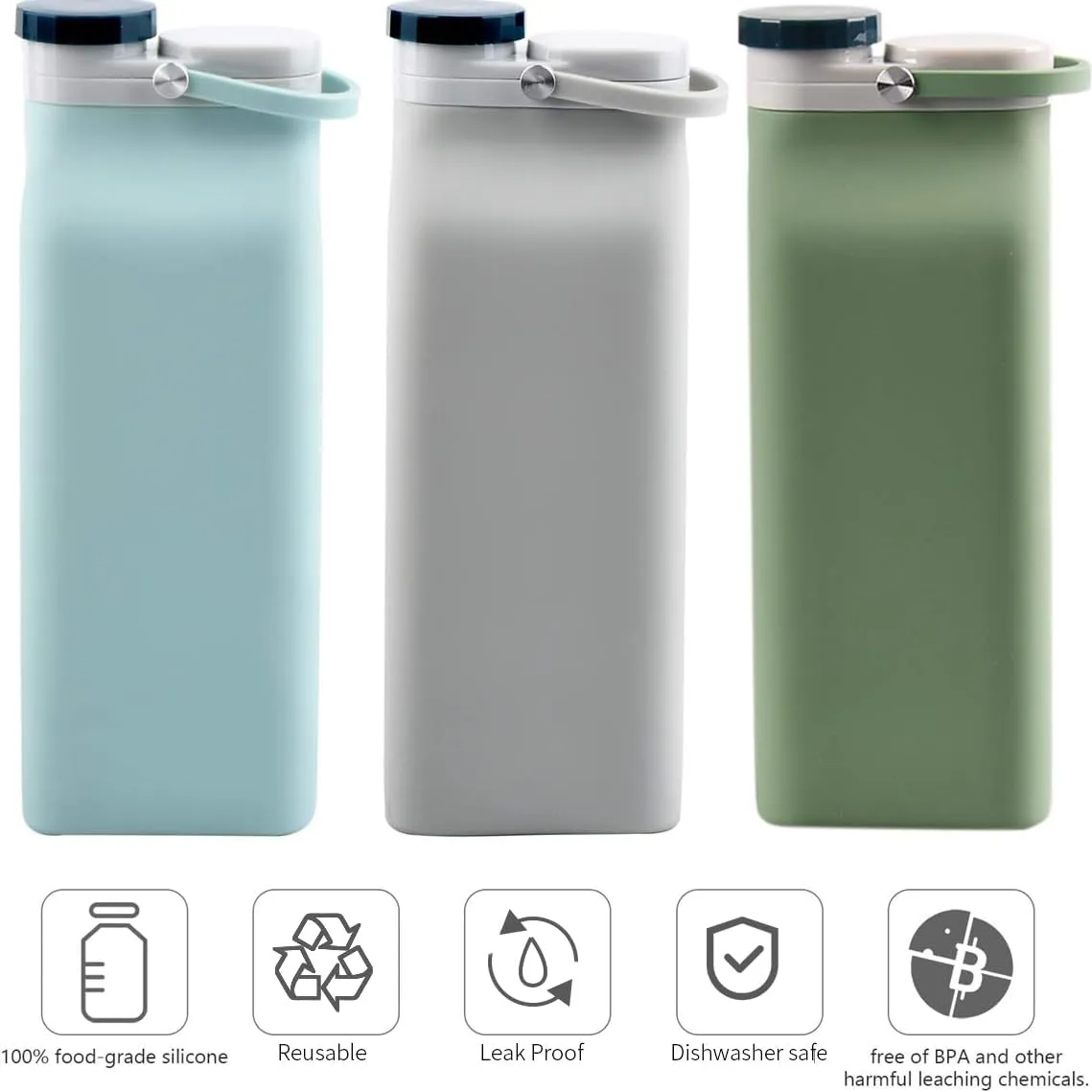 Collapsible Water Bottle BPA Free - 20 oz Foldable Water Bottle for Travel Sports Bottles with Triple Leak Proof Lightweight (Green)