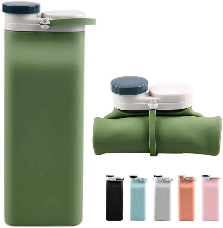Collapsible Water Bottle BPA Free - 20 oz Foldable Water Bottle for Travel Sports Bottles with Triple Leak Proof Lightweight (Green)