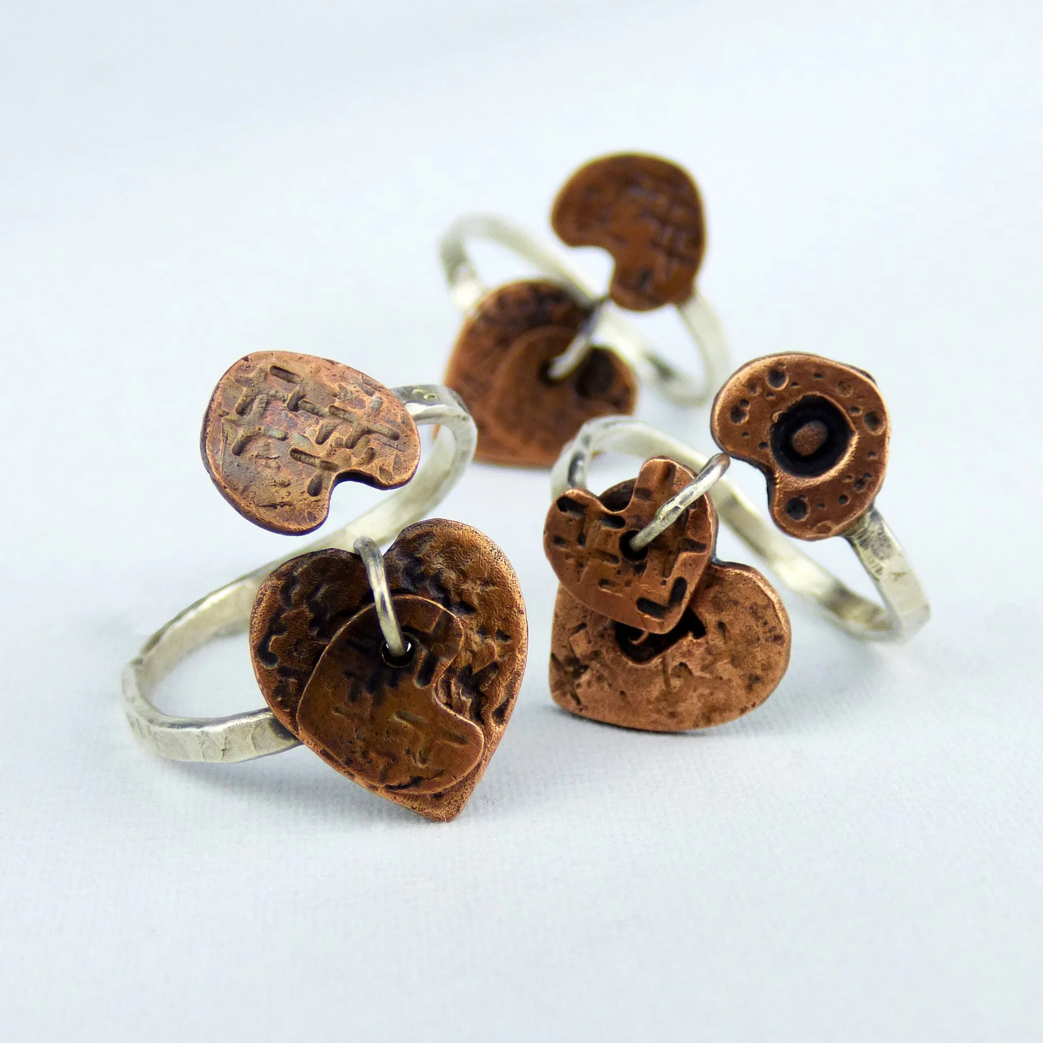 Copper Hearts and Sterling Silver Ring with Custom Initials