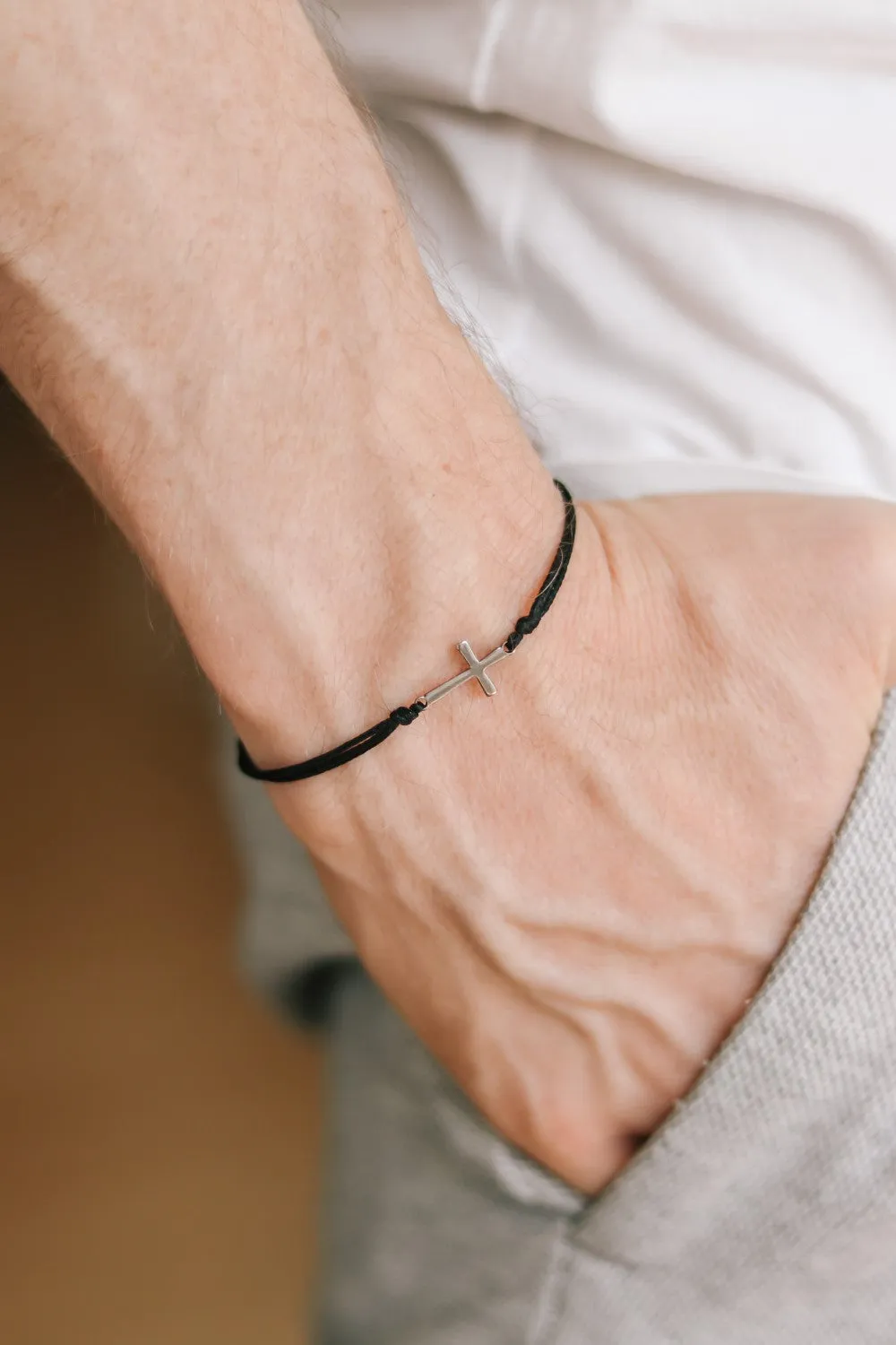 Cross bracelet for men, waterproof, men's bracelet silver stainless steel cross charm