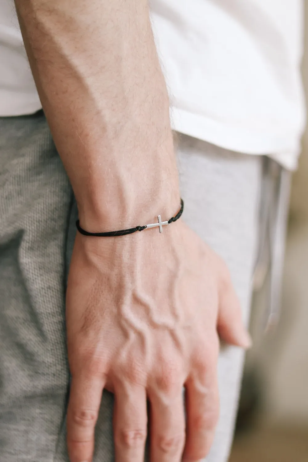 Cross bracelet for men, waterproof, men's bracelet silver stainless steel cross charm
