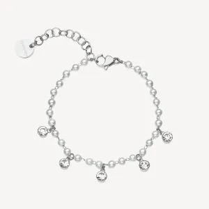 Crystal and Shell-Pearl Bracelet in Stainless Steel