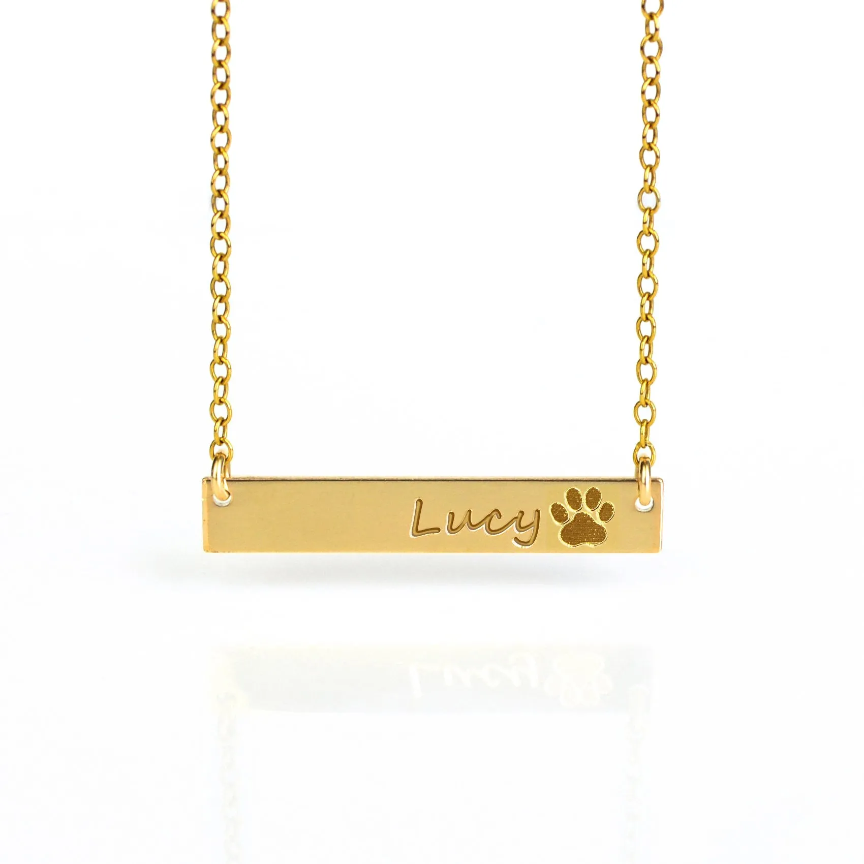 Custom Pet Name Necklace, Paw Print Bar Necklace