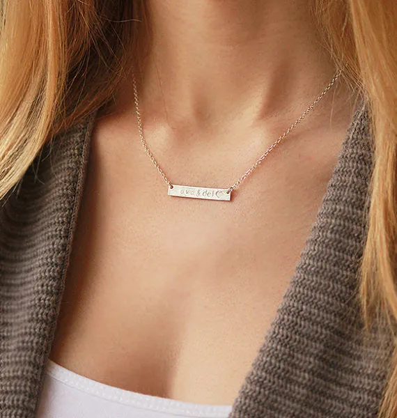 Custom Pet Name Necklace, Paw Print Bar Necklace