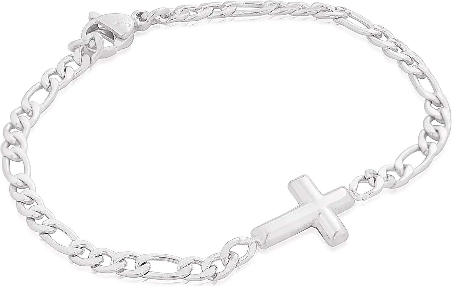 Edforce Stainless Steel 20 inch Figaro Link Chain Cross Necklace and Matching Bracelet, 20"