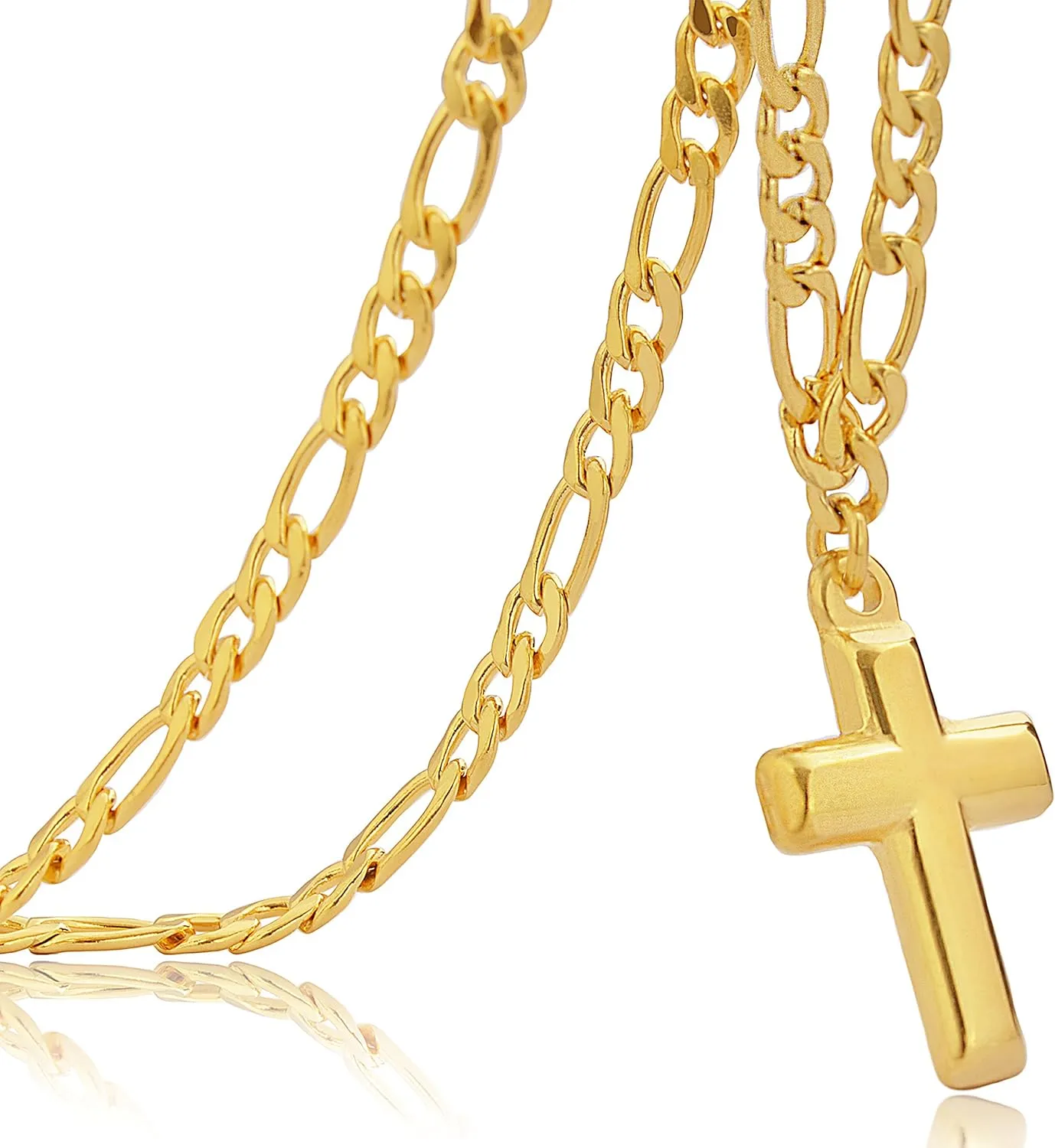 Edforce Stainless Steel 20 inch Figaro Link Chain Cross Necklace and Matching Bracelet, 20"