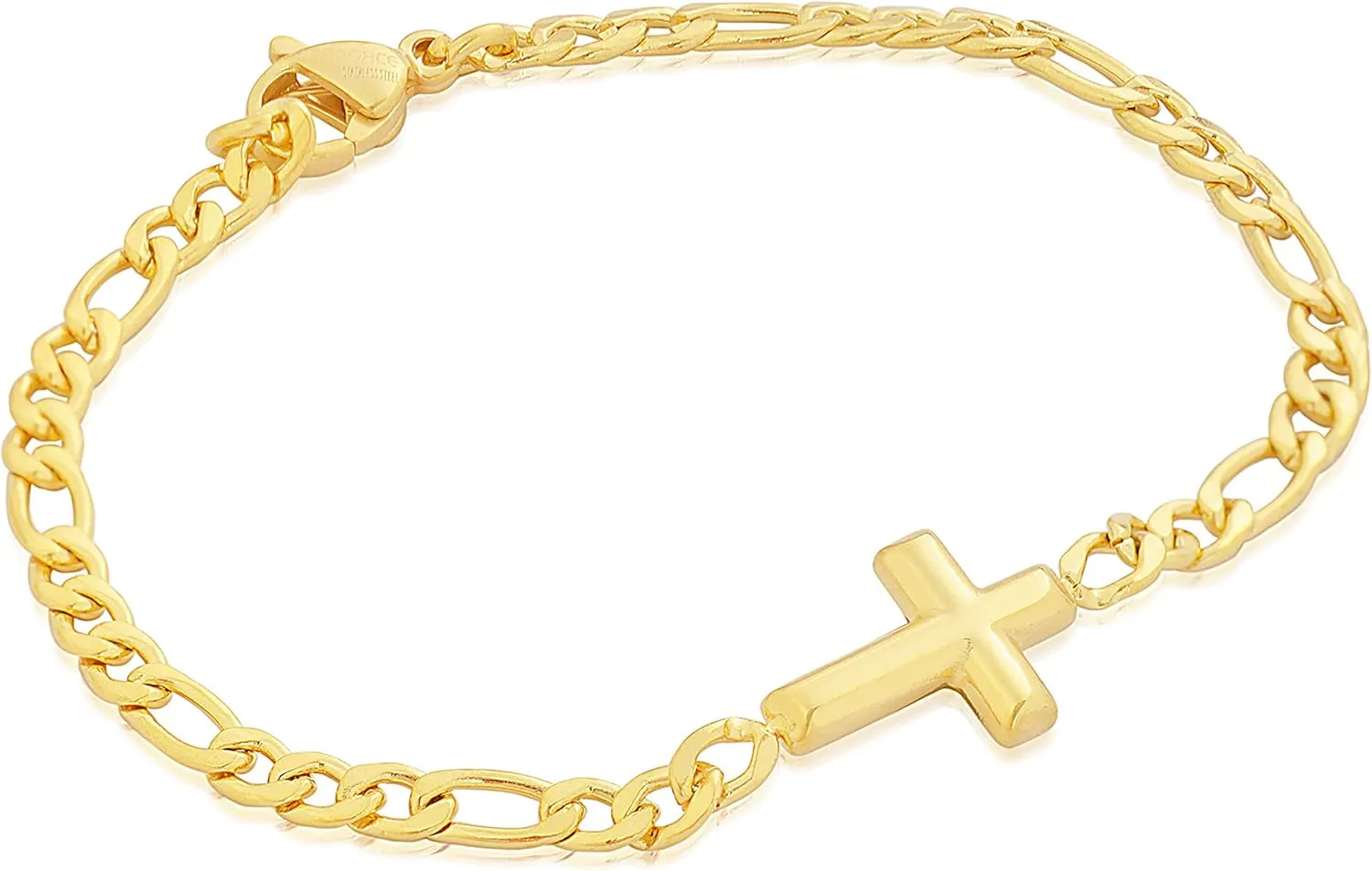 Edforce Stainless Steel 20 inch Figaro Link Chain Cross Necklace and Matching Bracelet, 20"
