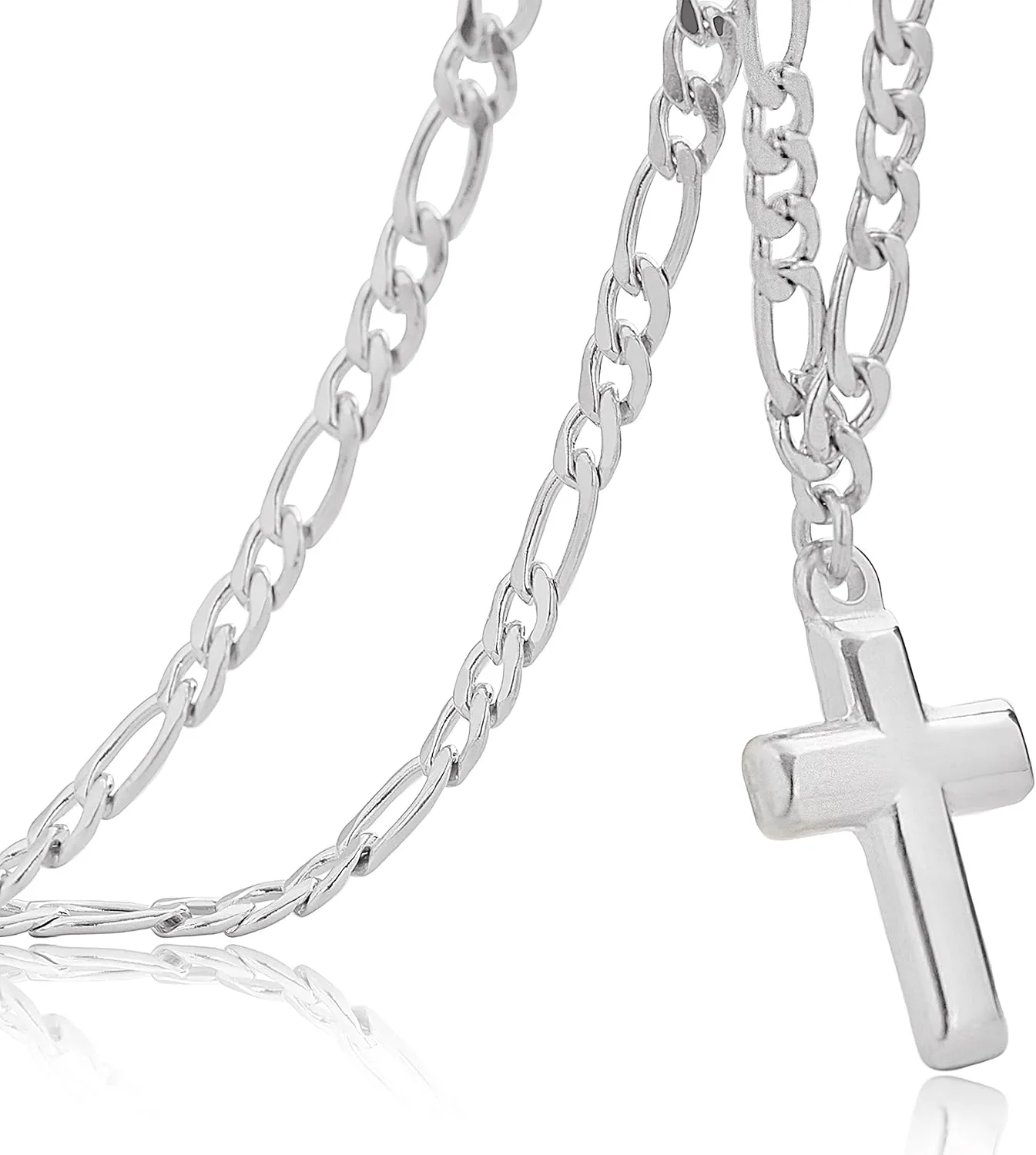 Edforce Stainless Steel 20 inch Figaro Link Chain Cross Necklace and Matching Bracelet, 20"