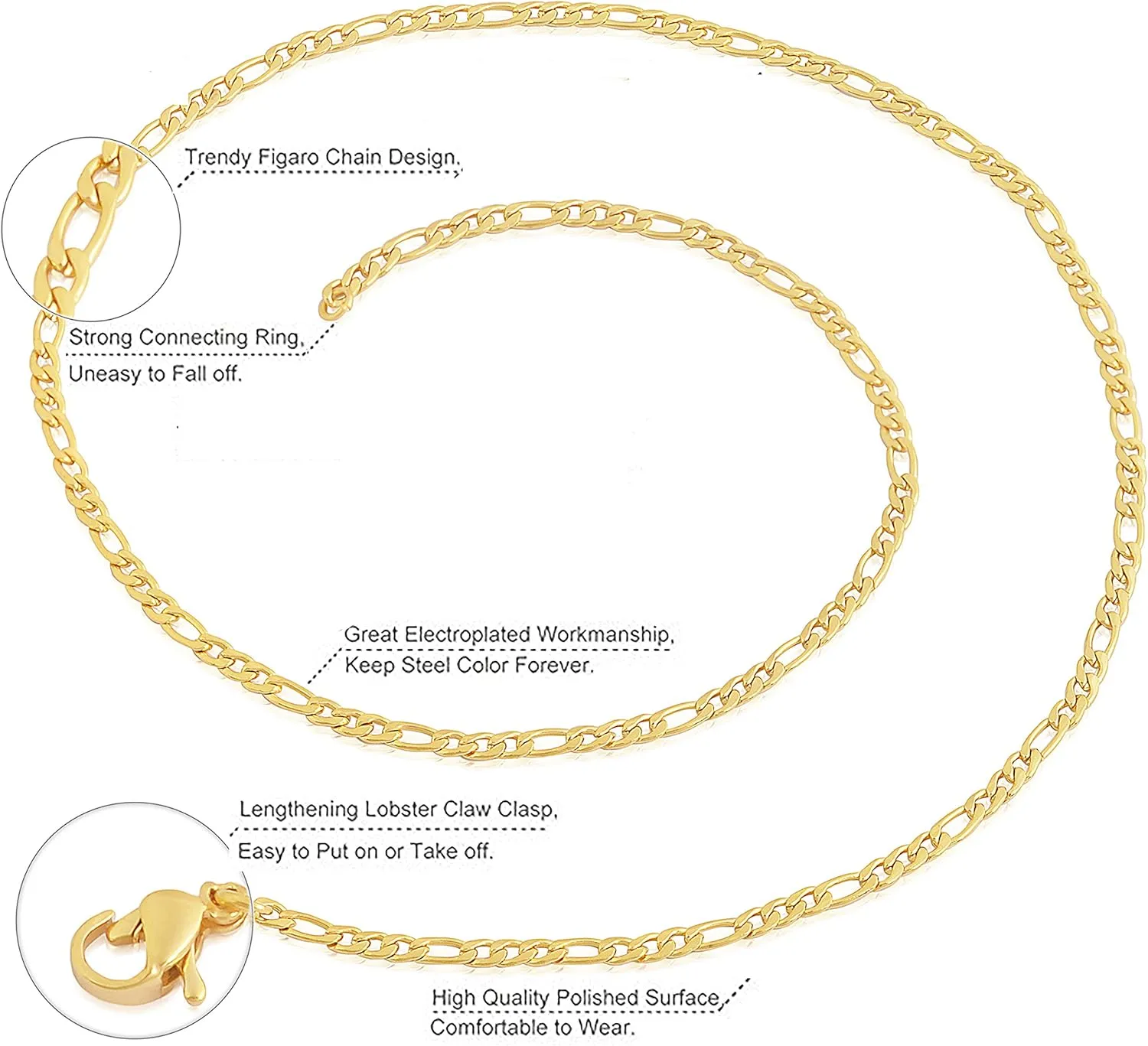 Edforce Stainless Steel 20 inch Figaro Link Chain Cross Necklace and Matching Bracelet, 20"