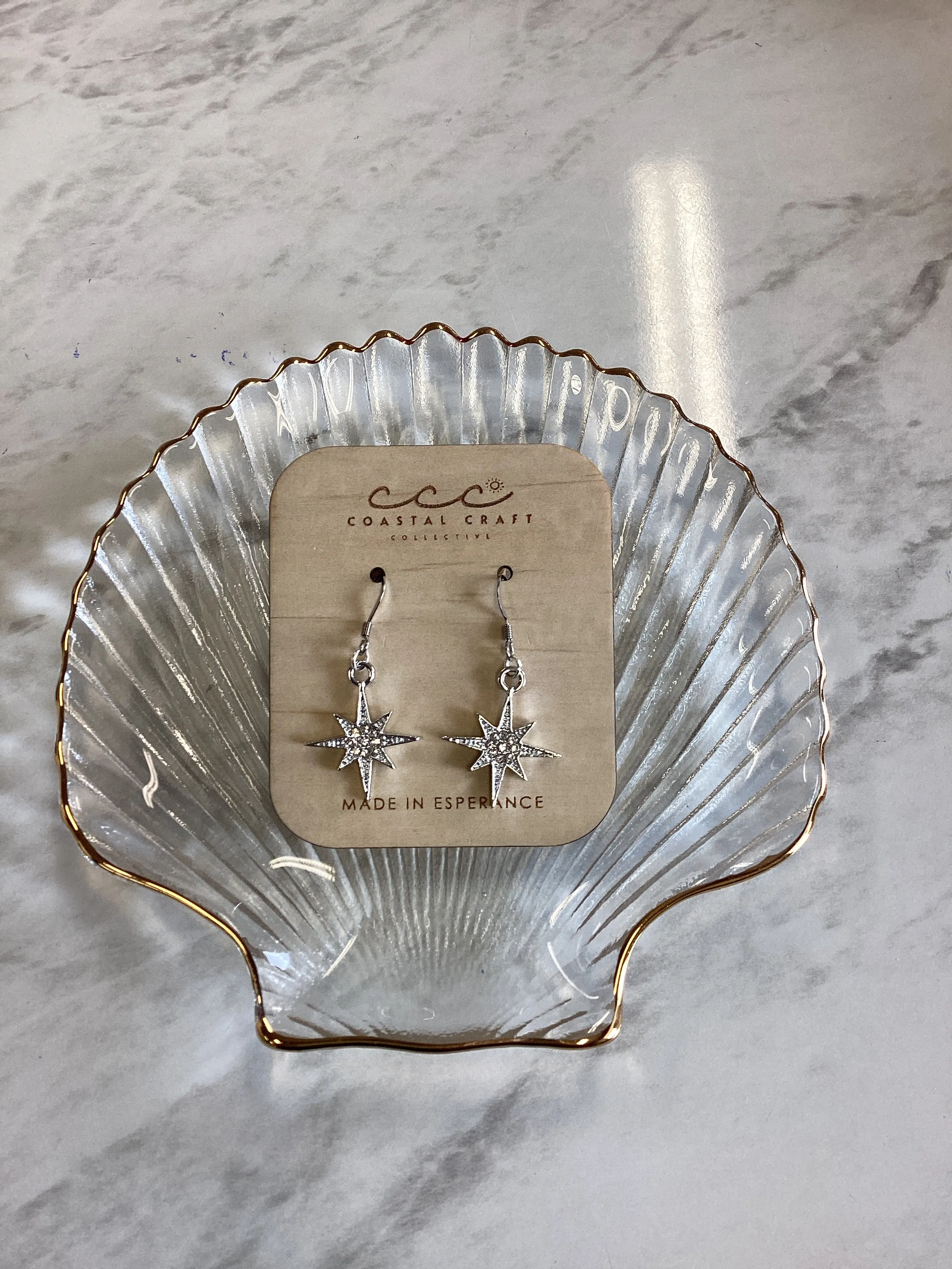 Eight Point Star Diamonte Drop Earring
