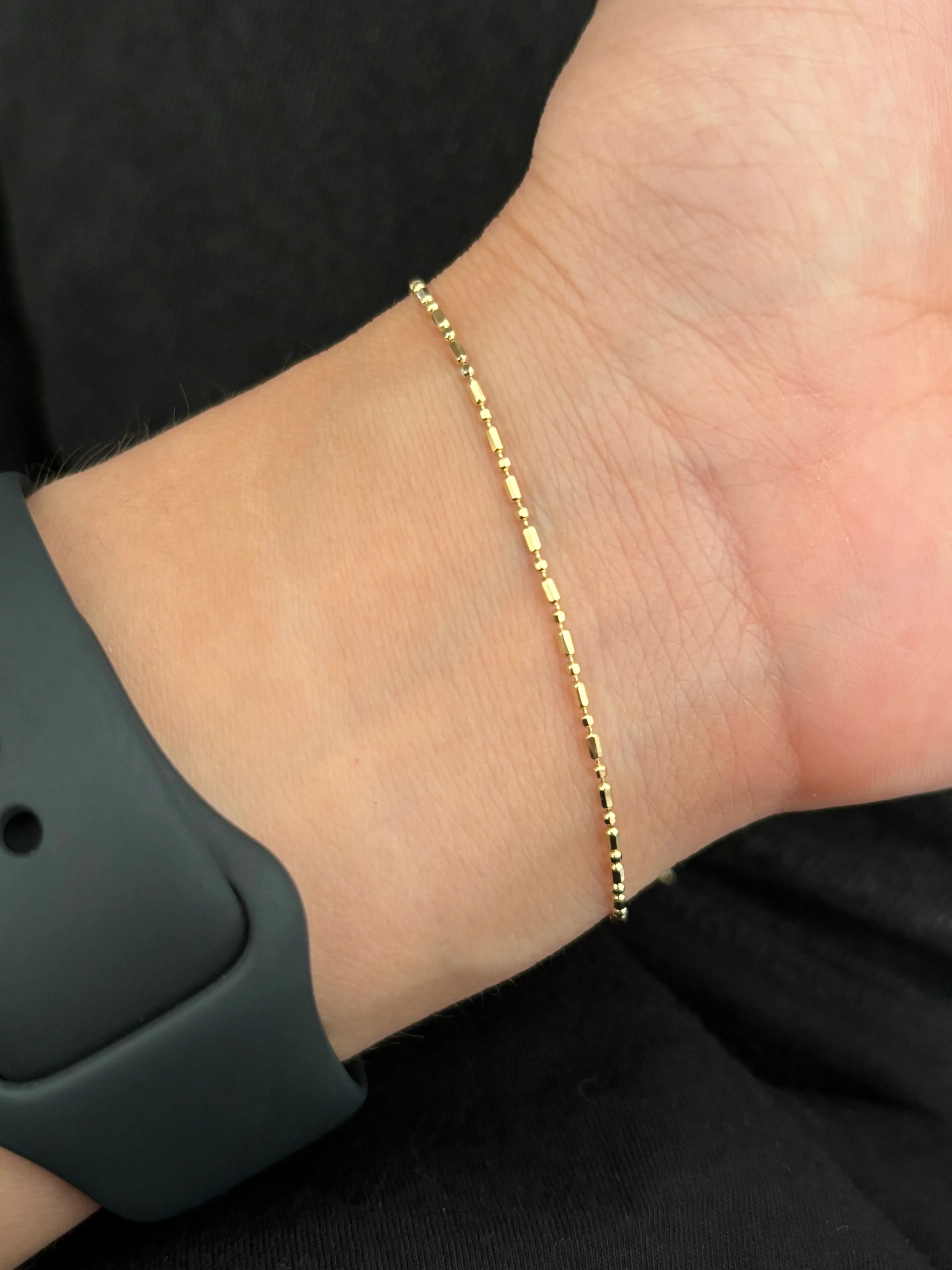 Everyday Bar and Bead Chain Necklace / Bracelet, Solid 14k Gold