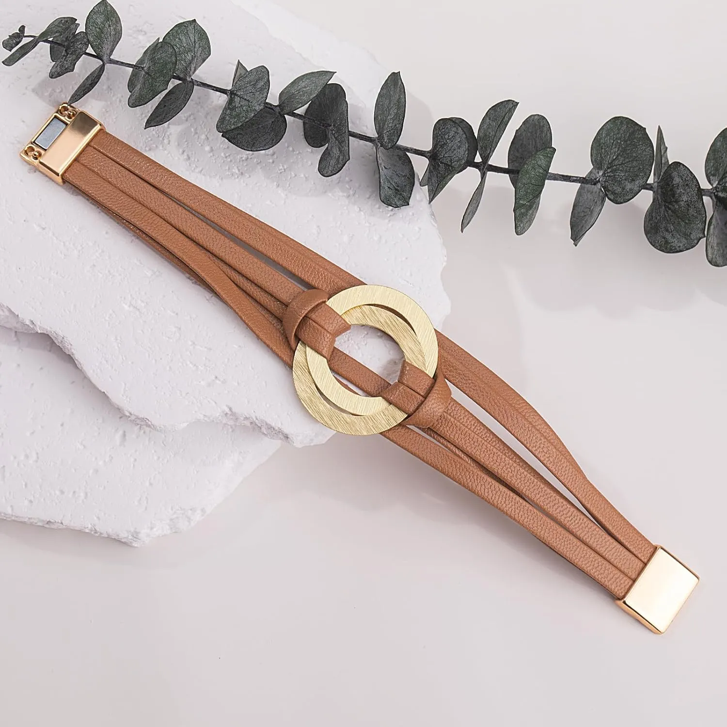 FANCY SHINY Infinity Leather Wrap Bracelets Boho Cuff Bracelets Cute Stackable Bangle with Magnetic Clasp Jewelry Gifts for Women