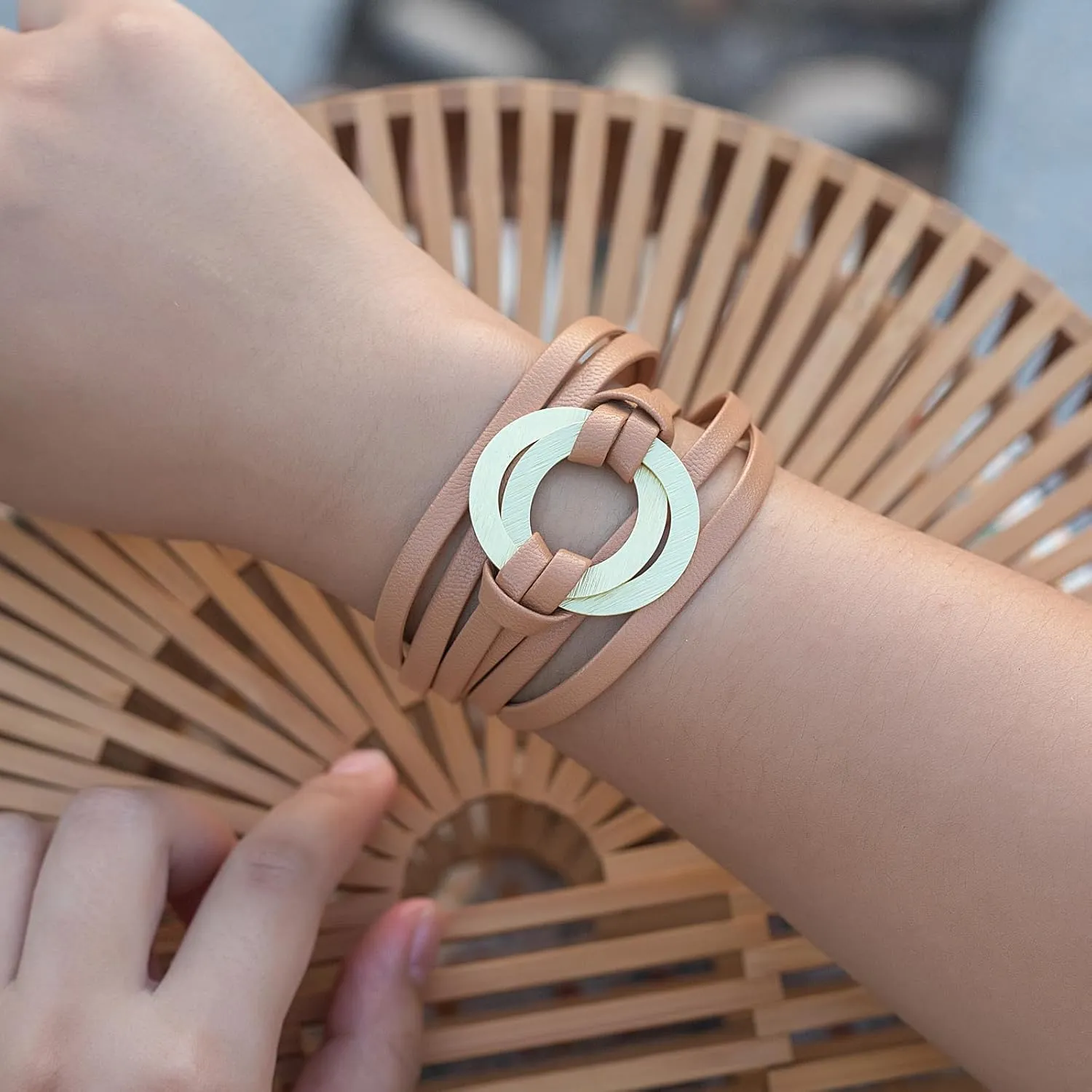 FANCY SHINY Infinity Leather Wrap Bracelets Boho Cuff Bracelets Cute Stackable Bangle with Magnetic Clasp Jewelry Gifts for Women