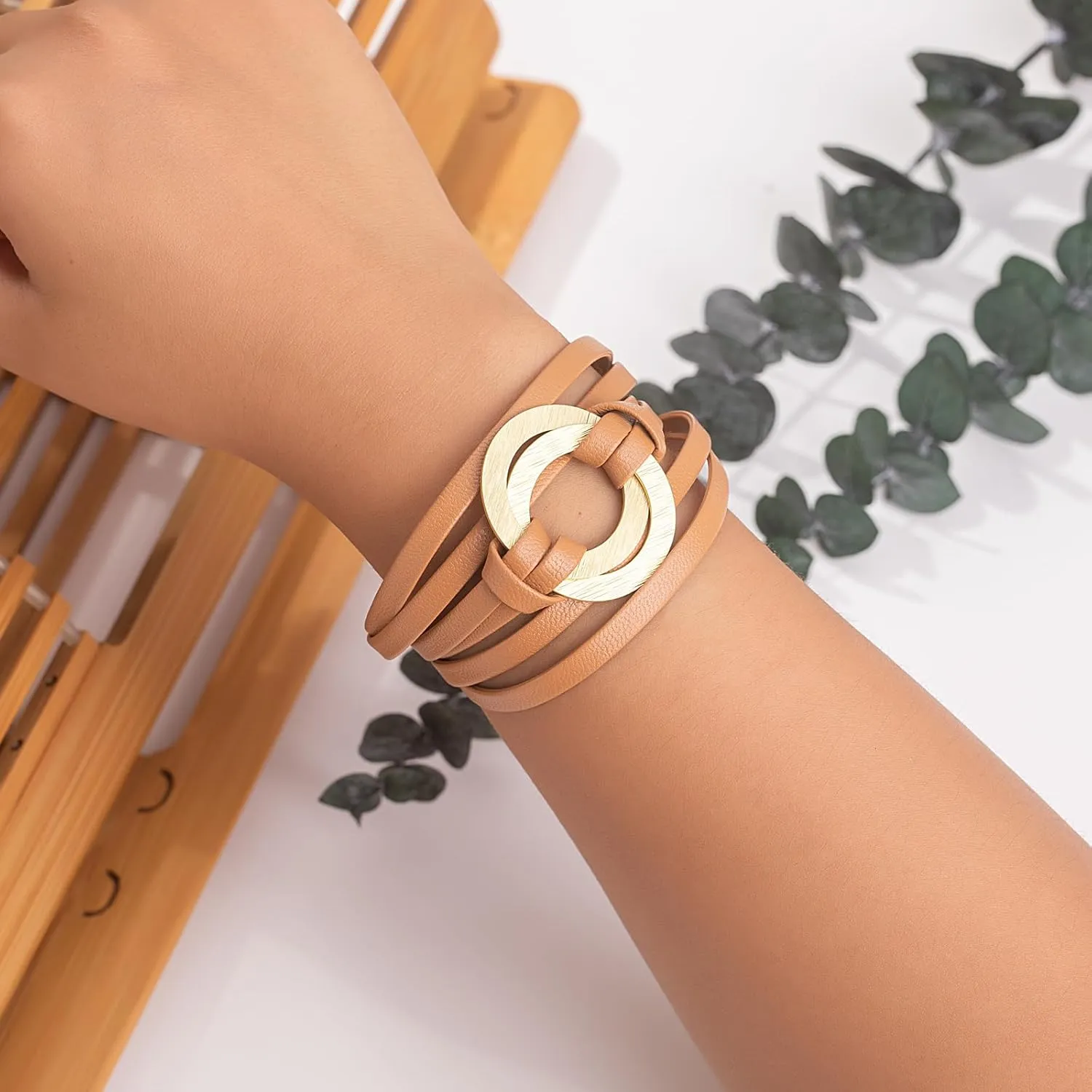FANCY SHINY Infinity Leather Wrap Bracelets Boho Cuff Bracelets Cute Stackable Bangle with Magnetic Clasp Jewelry Gifts for Women