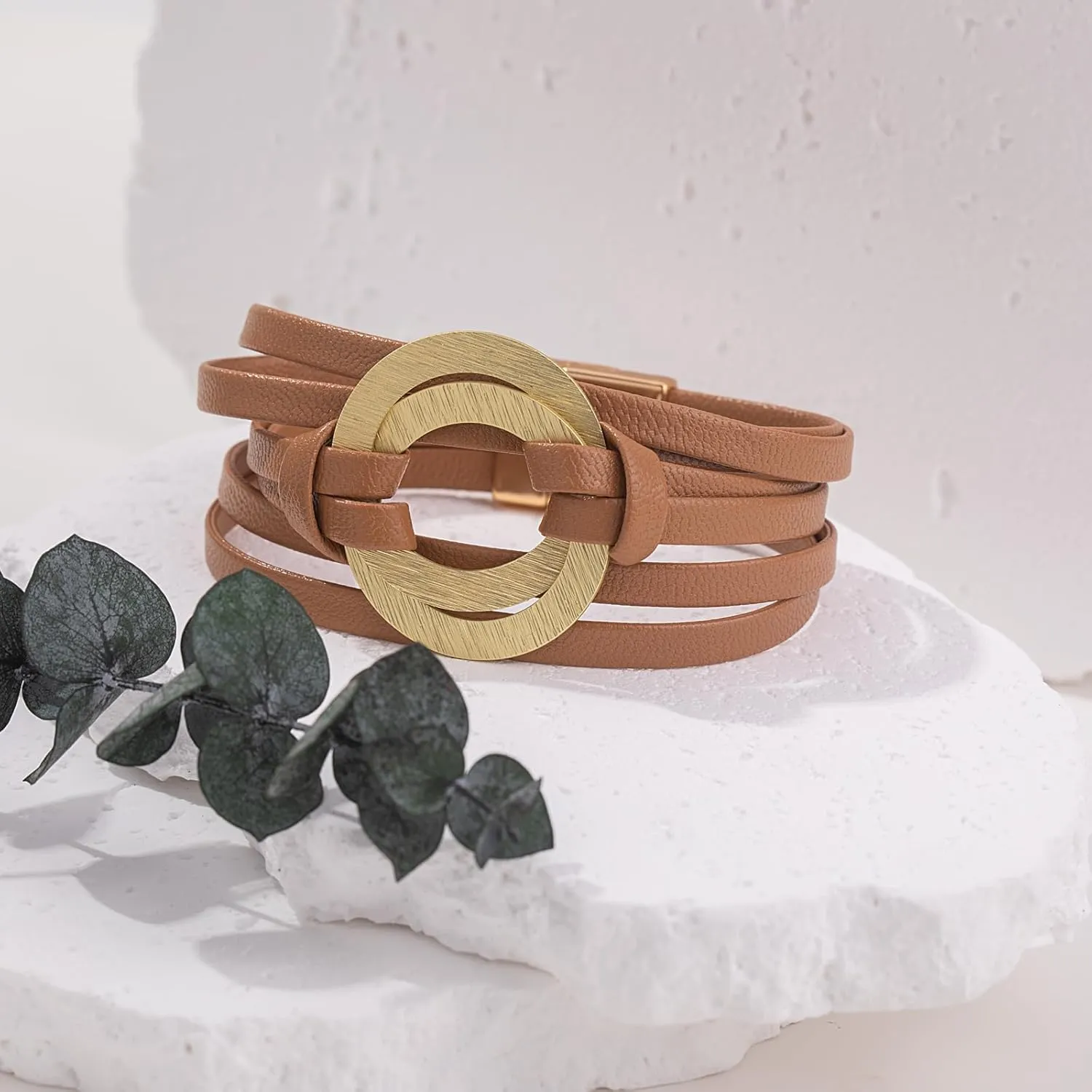 FANCY SHINY Infinity Leather Wrap Bracelets Boho Cuff Bracelets Cute Stackable Bangle with Magnetic Clasp Jewelry Gifts for Women