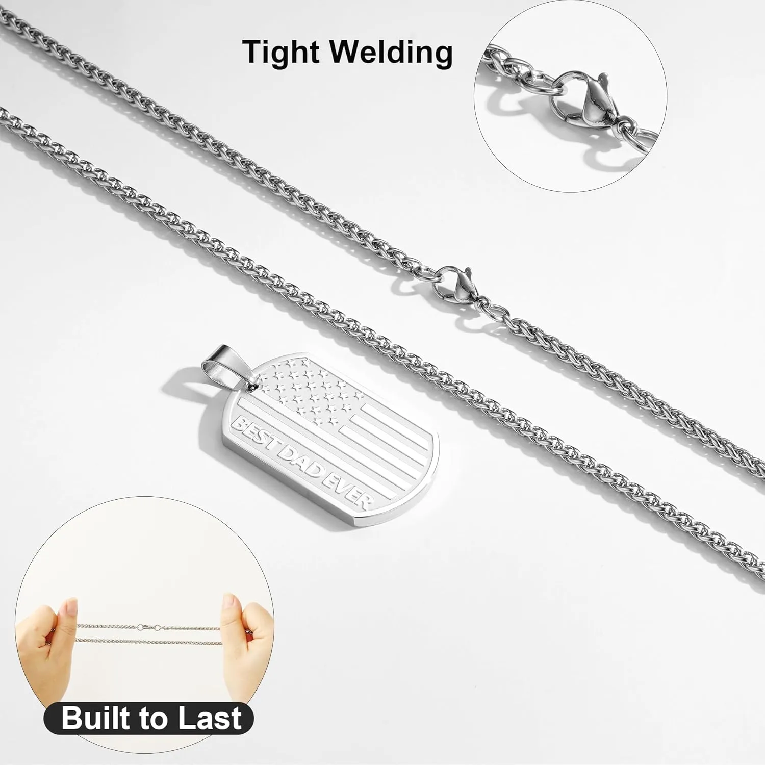 Father??s Day To My Dad Son Brother Husband Boyfriend Grandson Grandpa 24IN Dog Tag Necklace American Flag Pendant Chain Christmas Valentine??s Jewelry Gifts for Men Boys