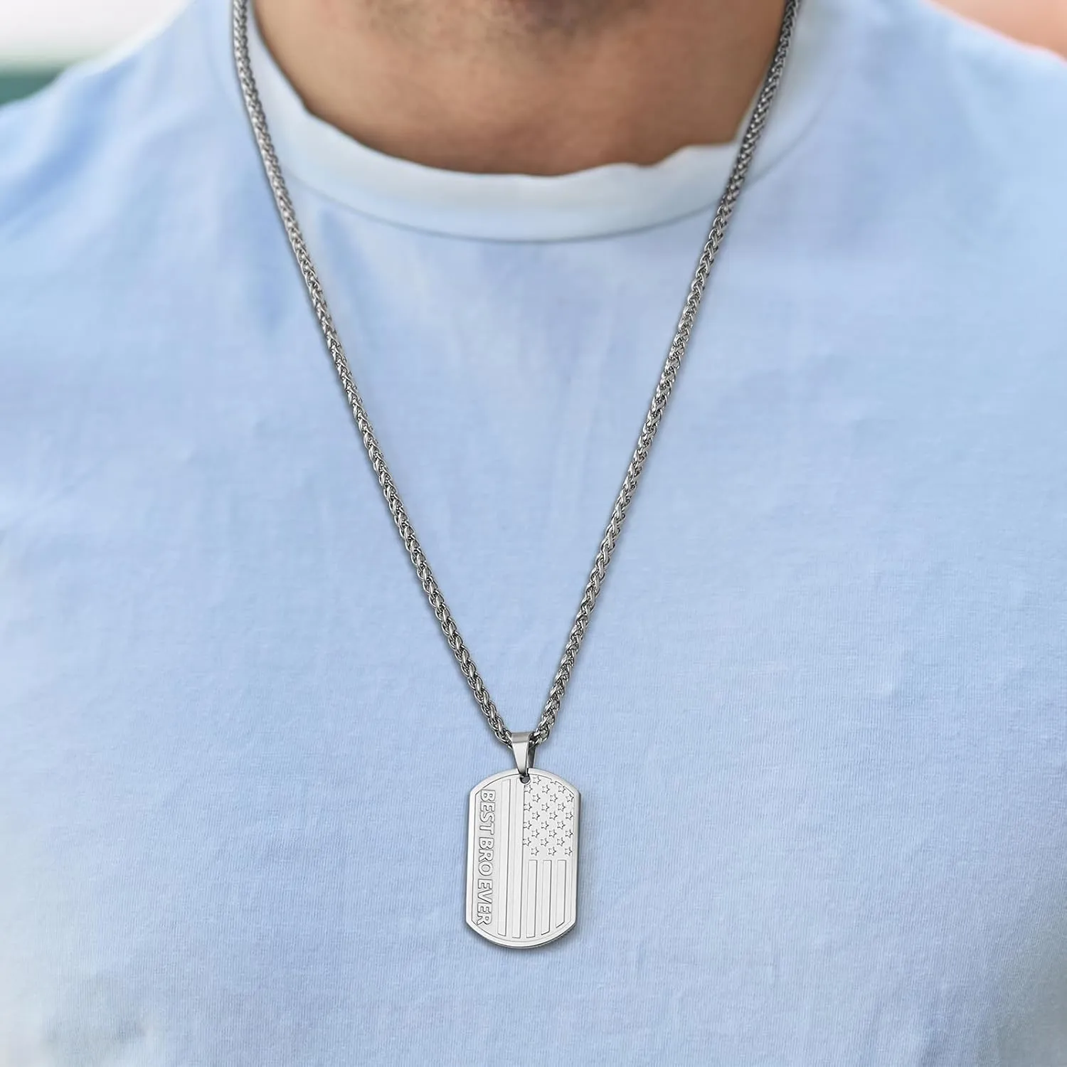 Father??s Day To My Dad Son Brother Husband Boyfriend Grandson Grandpa 24IN Dog Tag Necklace American Flag Pendant Chain Christmas Valentine??s Jewelry Gifts for Men Boys