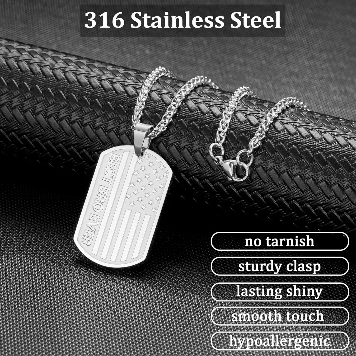 Father??s Day To My Dad Son Brother Husband Boyfriend Grandson Grandpa 24IN Dog Tag Necklace American Flag Pendant Chain Christmas Valentine??s Jewelry Gifts for Men Boys