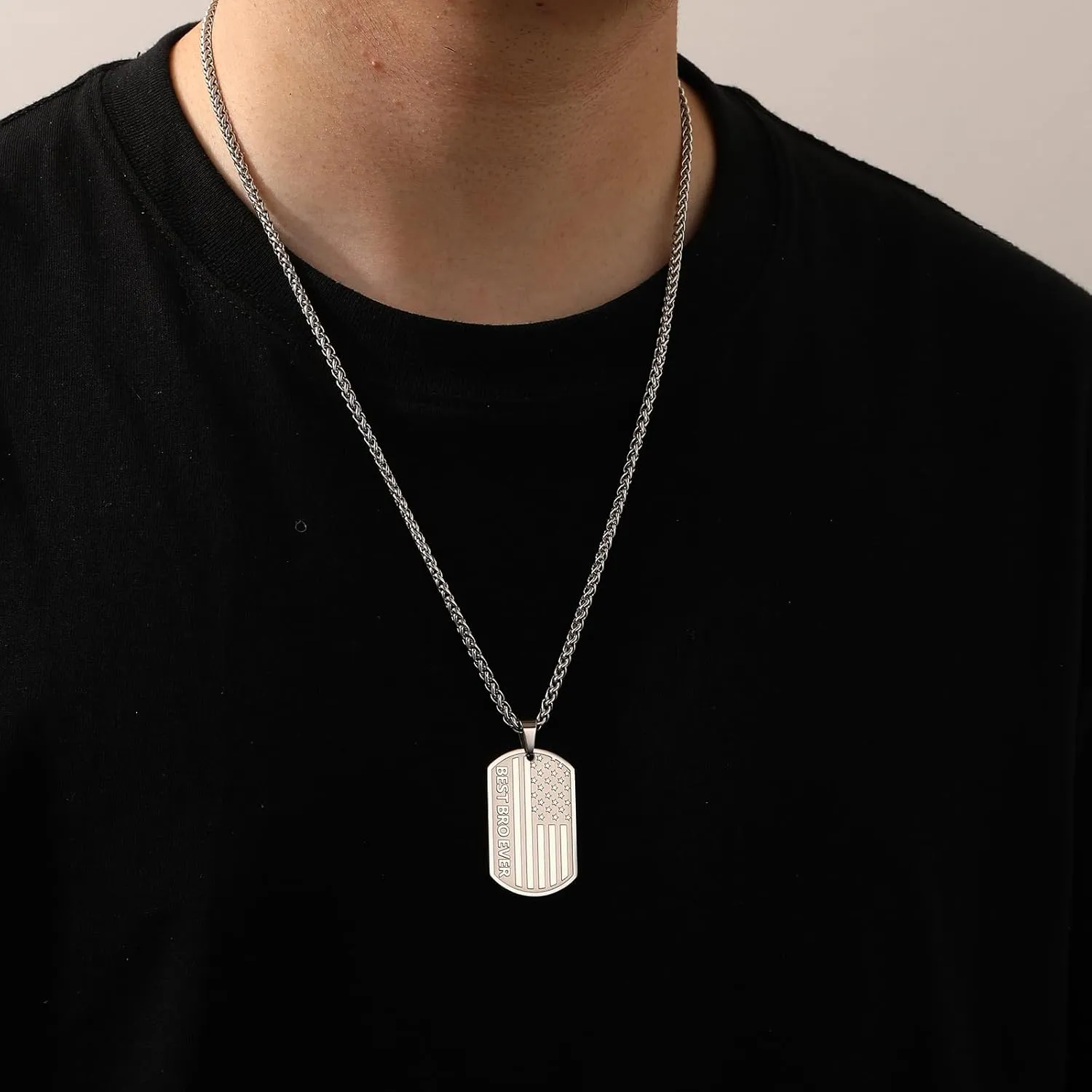 Father??s Day To My Dad Son Brother Husband Boyfriend Grandson Grandpa 24IN Dog Tag Necklace American Flag Pendant Chain Christmas Valentine??s Jewelry Gifts for Men Boys