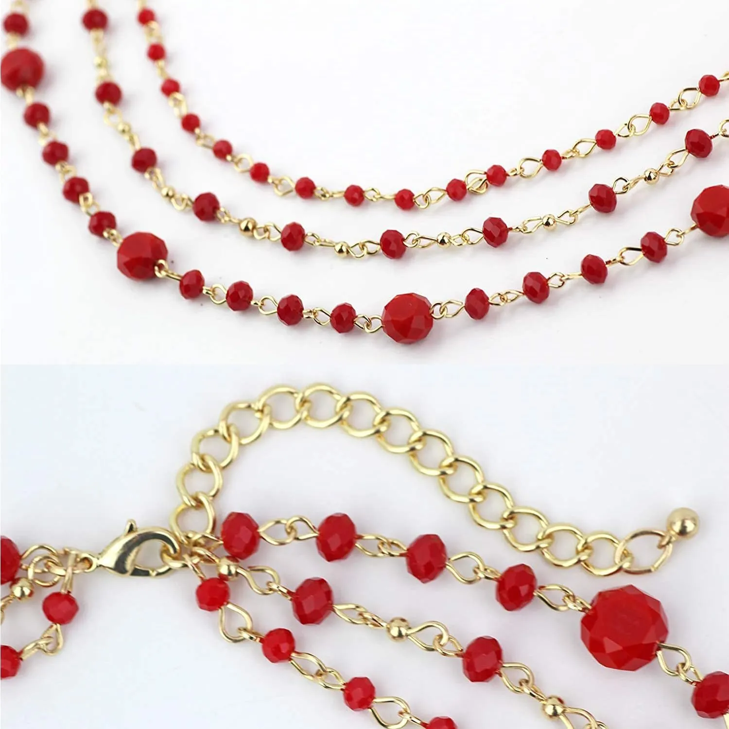 Firstmeet Long Chain Multi Layer Fashion Glass Beads Handmade Necklace for Women