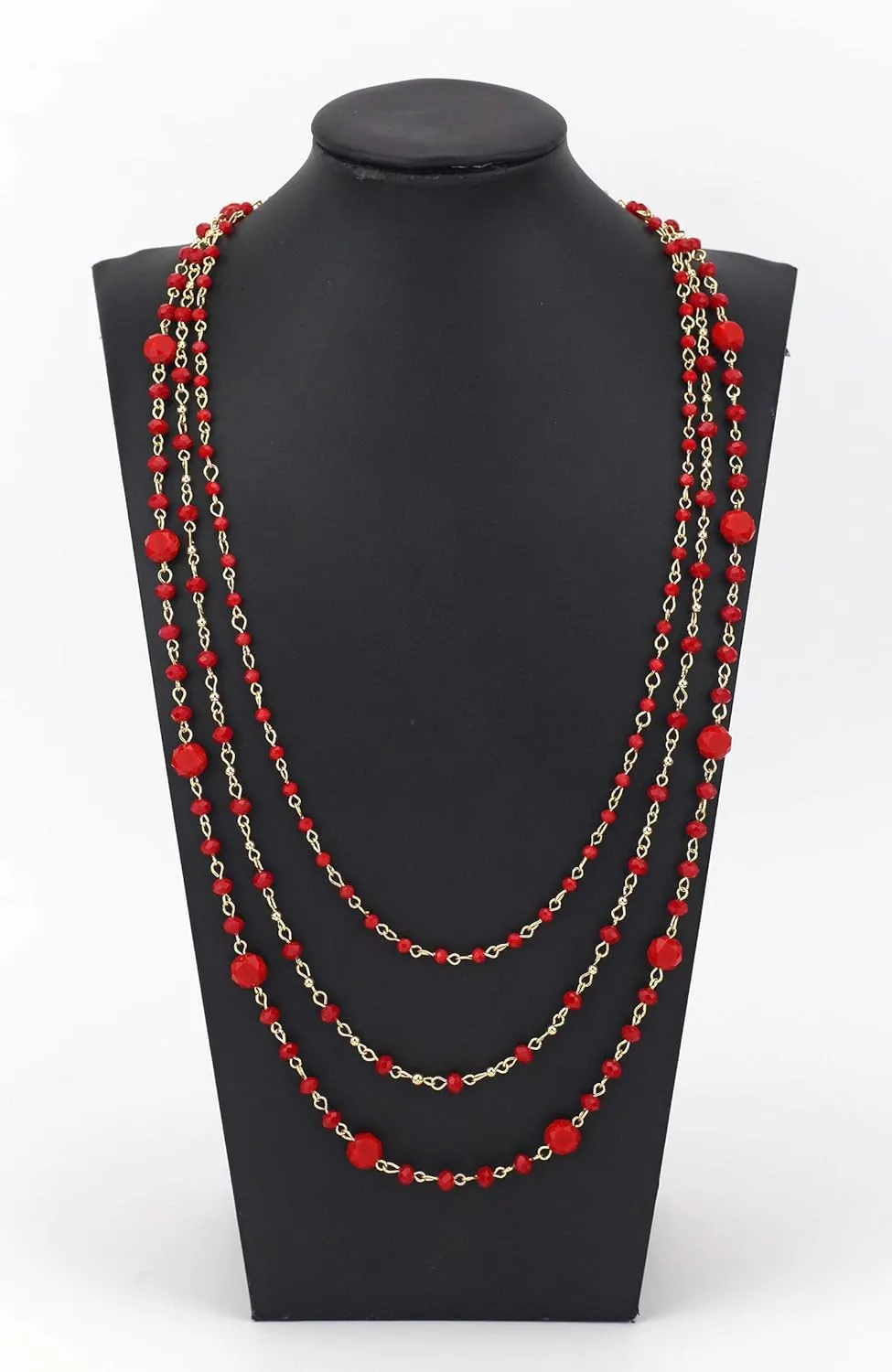 Firstmeet Long Chain Multi Layer Fashion Glass Beads Handmade Necklace for Women