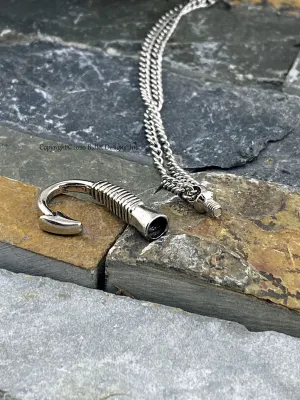 Fish Hook Urn Necklace, Cremation Necklace, Stainless Steel, Ash Necklace