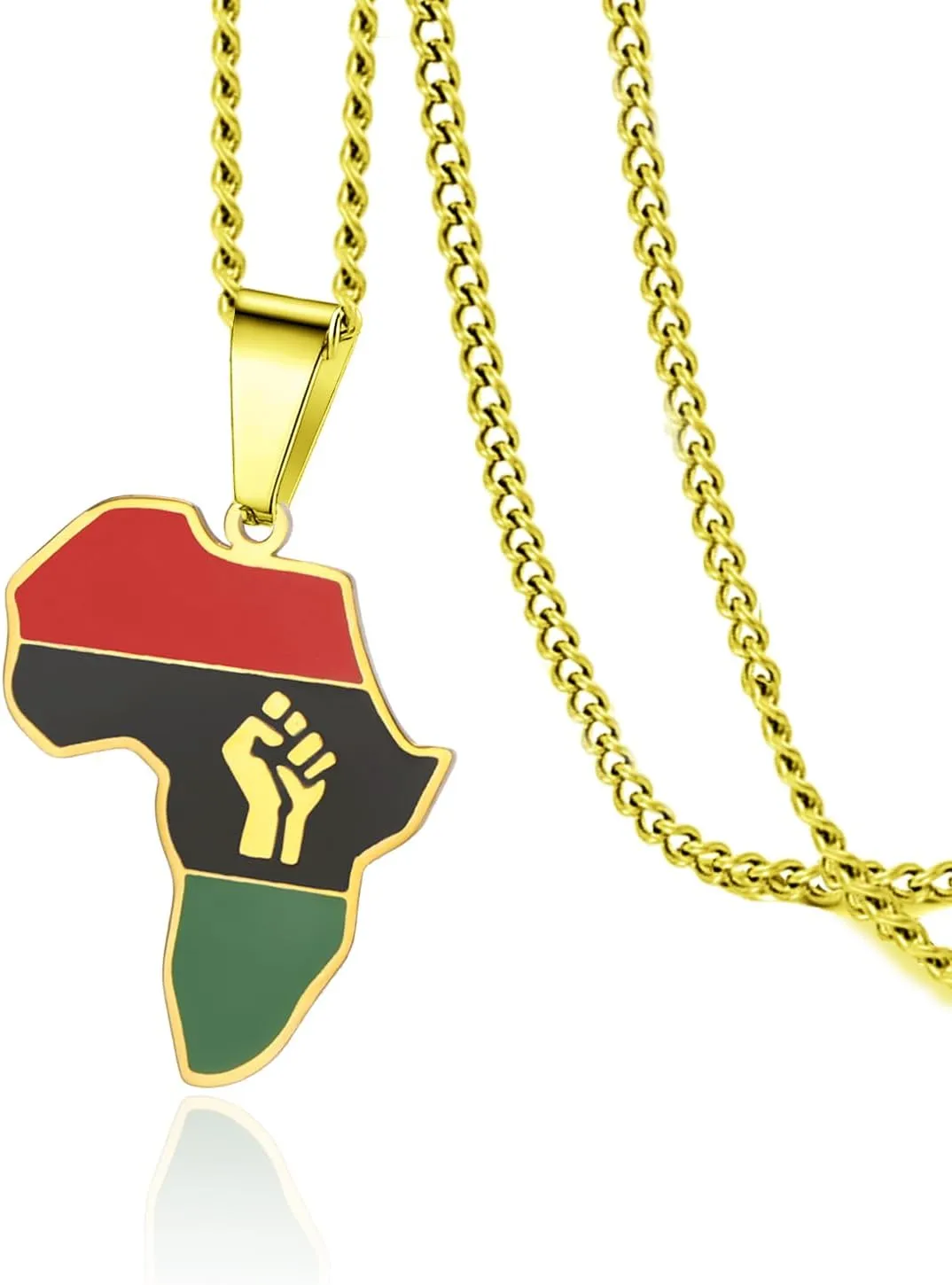 Fist Power in Pan African Necklace for Women Stainless Steel Colored Africa Map Pendant Necklace Africa Map Continent Hiphop Jewelry Gift for Men