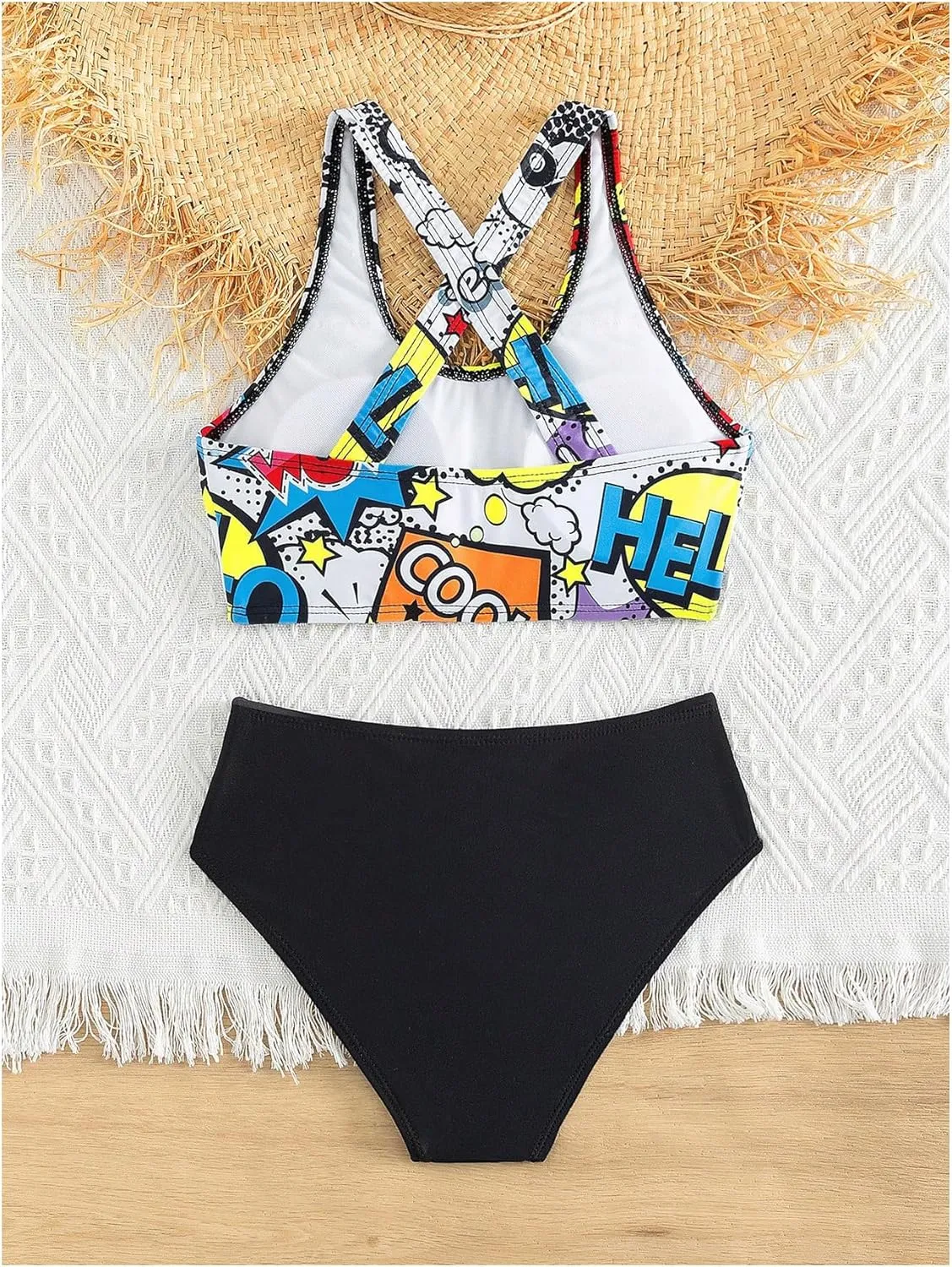 Floerns Girl's Swimsuit Cute Graphic Bathing Suit Criss Cross Rash Guard Swimwear Hawaii Beach Vacation