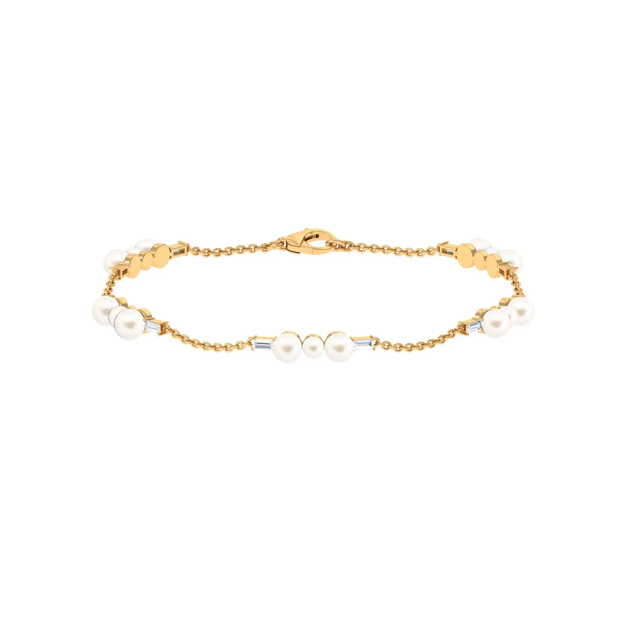 Freshwater Pearl and Moissanite Station Chain Bracelet