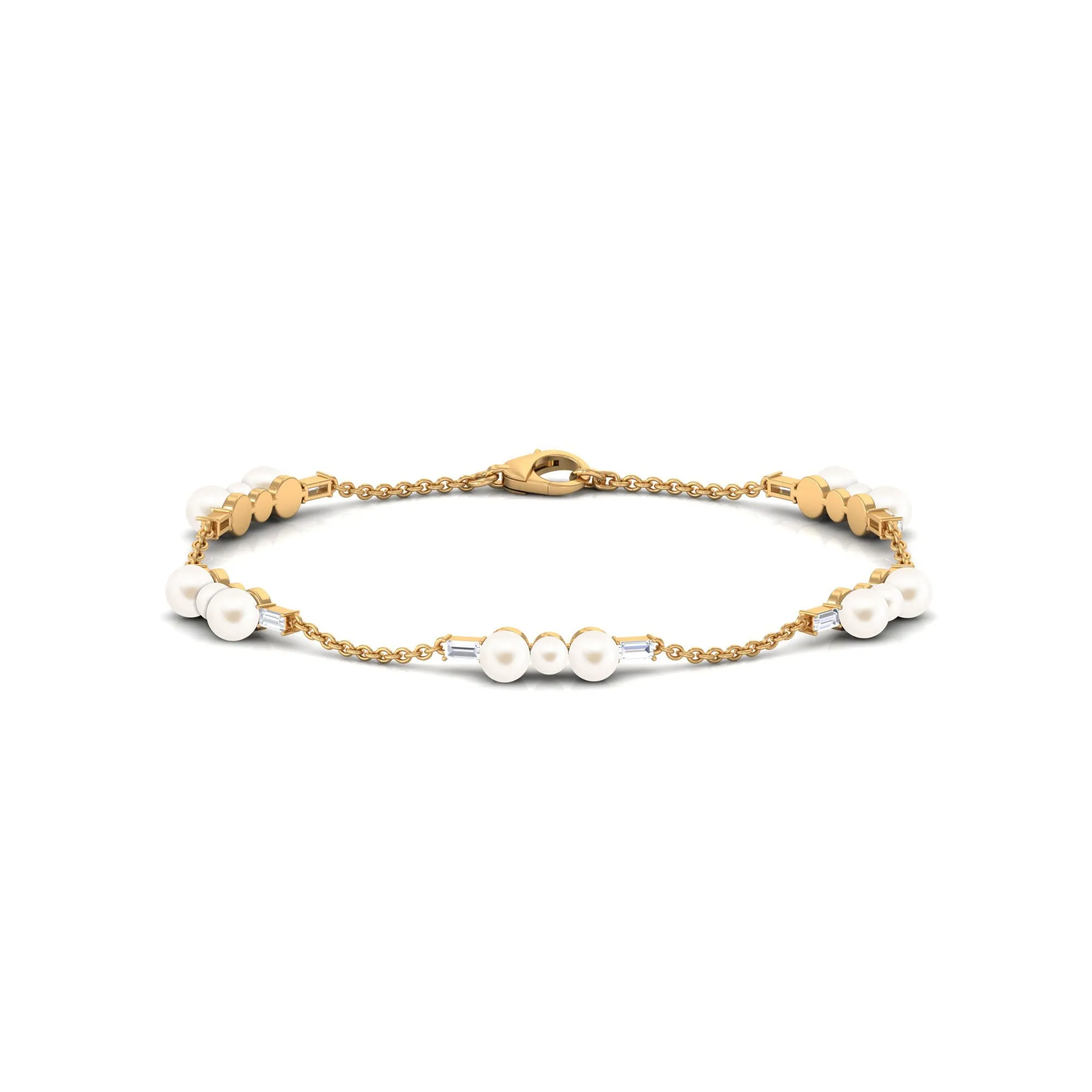 Freshwater Pearl and Moissanite Station Chain Bracelet