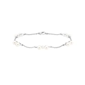 Freshwater Pearl and Moissanite Station Chain Bracelet