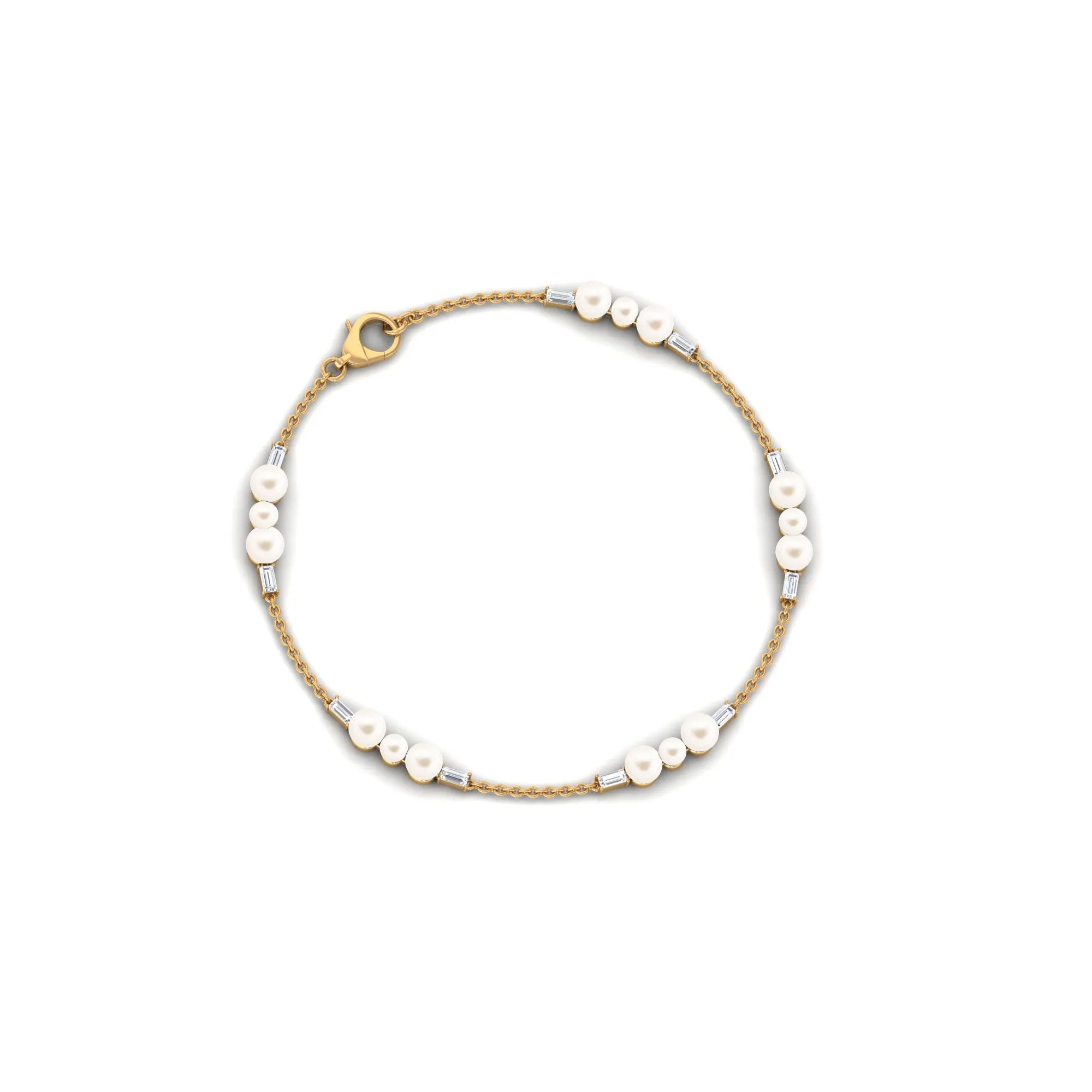 Freshwater Pearl and Moissanite Station Chain Bracelet