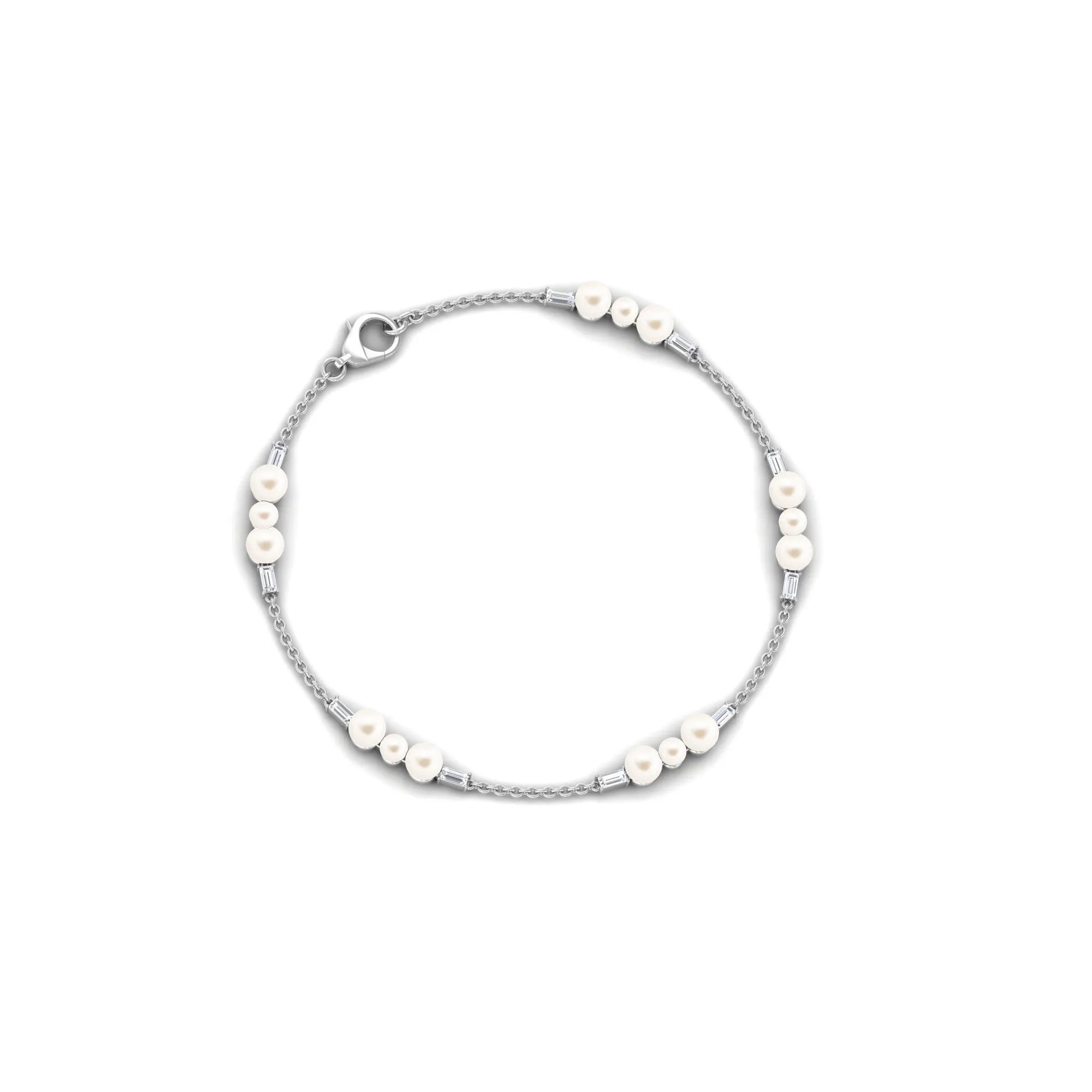 Freshwater Pearl and Moissanite Station Chain Bracelet