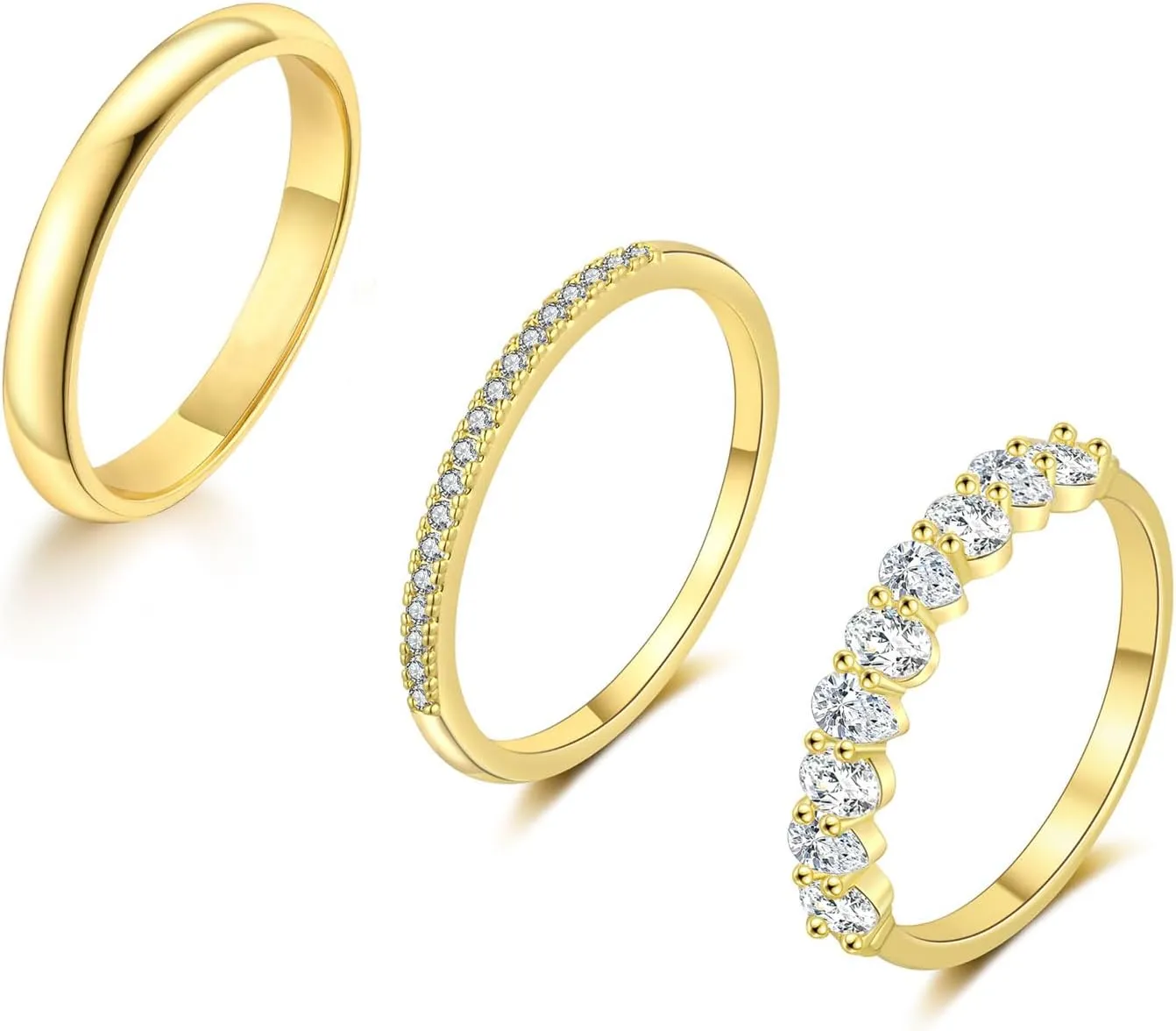 FUNEIA Stackable Gold Rings for Women Non Tarnish Trendy Dainty 14K Gold Plated Stacking Cubic Zirconia Thumb Ring Set Pack Statement Chunky Band Rings Promise Engagement Rings Size 7 8 9 10 11