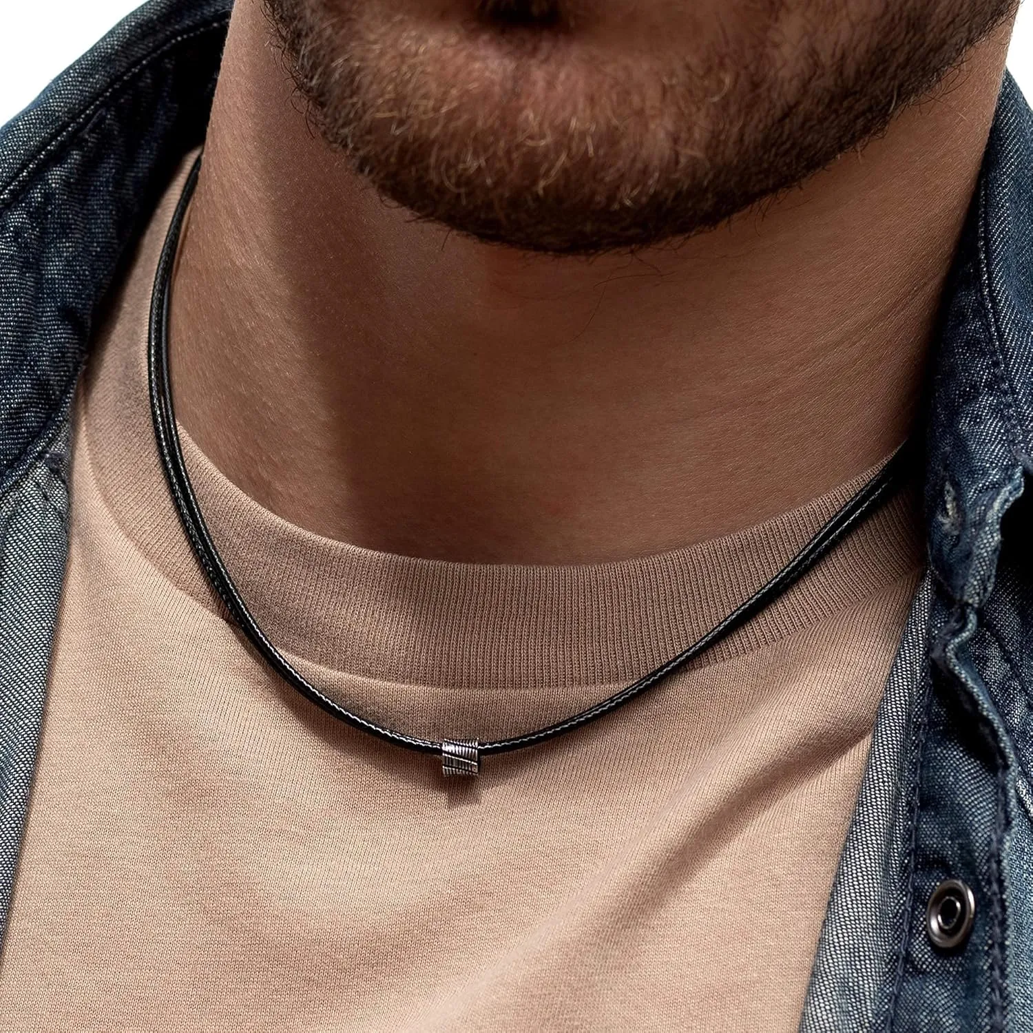 Galis Choker Necklace for Men - Black Leather Cord with Small Stainless Steel Bead Pendant, Stylish Mens Jewelry, Choker Surfer Necklaces, Gifts for Him - 17"
