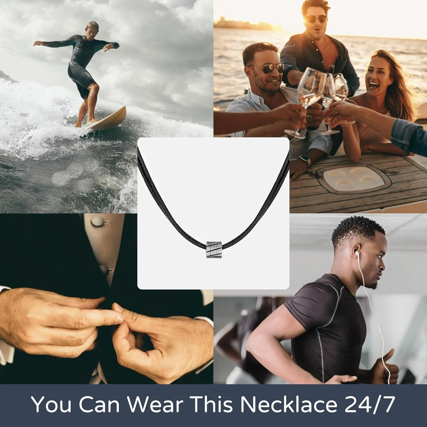 Galis Choker Necklace for Men - Black Leather Cord with Small Stainless Steel Bead Pendant, Stylish Mens Jewelry, Choker Surfer Necklaces, Gifts for Him - 17"