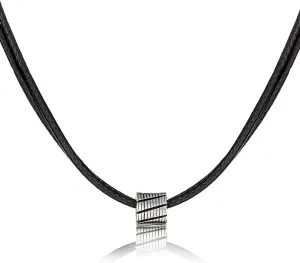 Galis Choker Necklace for Men - Black Leather Cord with Small Stainless Steel Bead Pendant, Stylish Mens Jewelry, Choker Surfer Necklaces, Gifts for Him - 17"