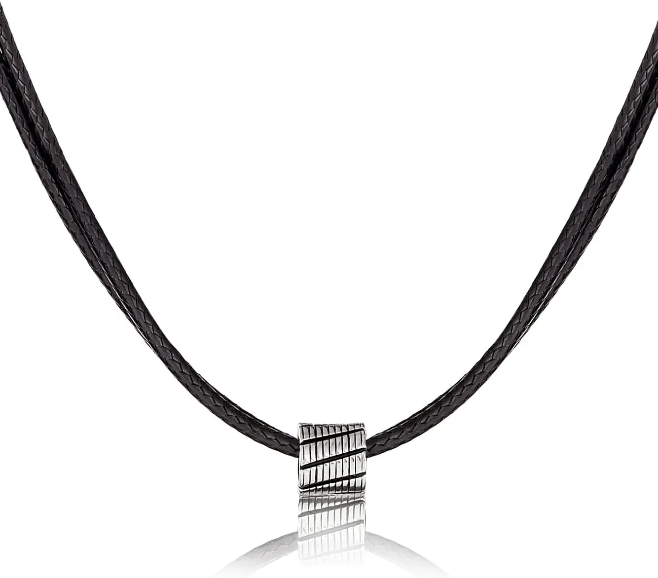 Galis Choker Necklace for Men - Black Leather Cord with Small Stainless Steel Bead Pendant, Stylish Mens Jewelry, Choker Surfer Necklaces, Gifts for Him - 17"