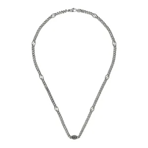 GC Interlocking Motif Sterling Silver Black Enamel Thin Necklace