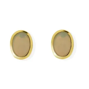 Gelb 9ct Gold 0.85ct Opal Oval Cabochonschliff Einzel Stein Ohrstecker