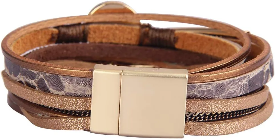 GelConnie Leather Wrap Bracelet Boho Cuff Bracelets Crystal Leather Bracelet Magnetic Multi Strand Bracelets Bohemian Bracelet Leather Wristbands Bangle Jewelry for Women Teen Wife Mother
