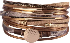 GelConnie Leather Wrap Bracelet Boho Cuff Bracelets Crystal Leather Bracelet Magnetic Multi Strand Bracelets Bohemian Bracelet Leather Wristbands Bangle Jewelry for Women Teen Wife Mother